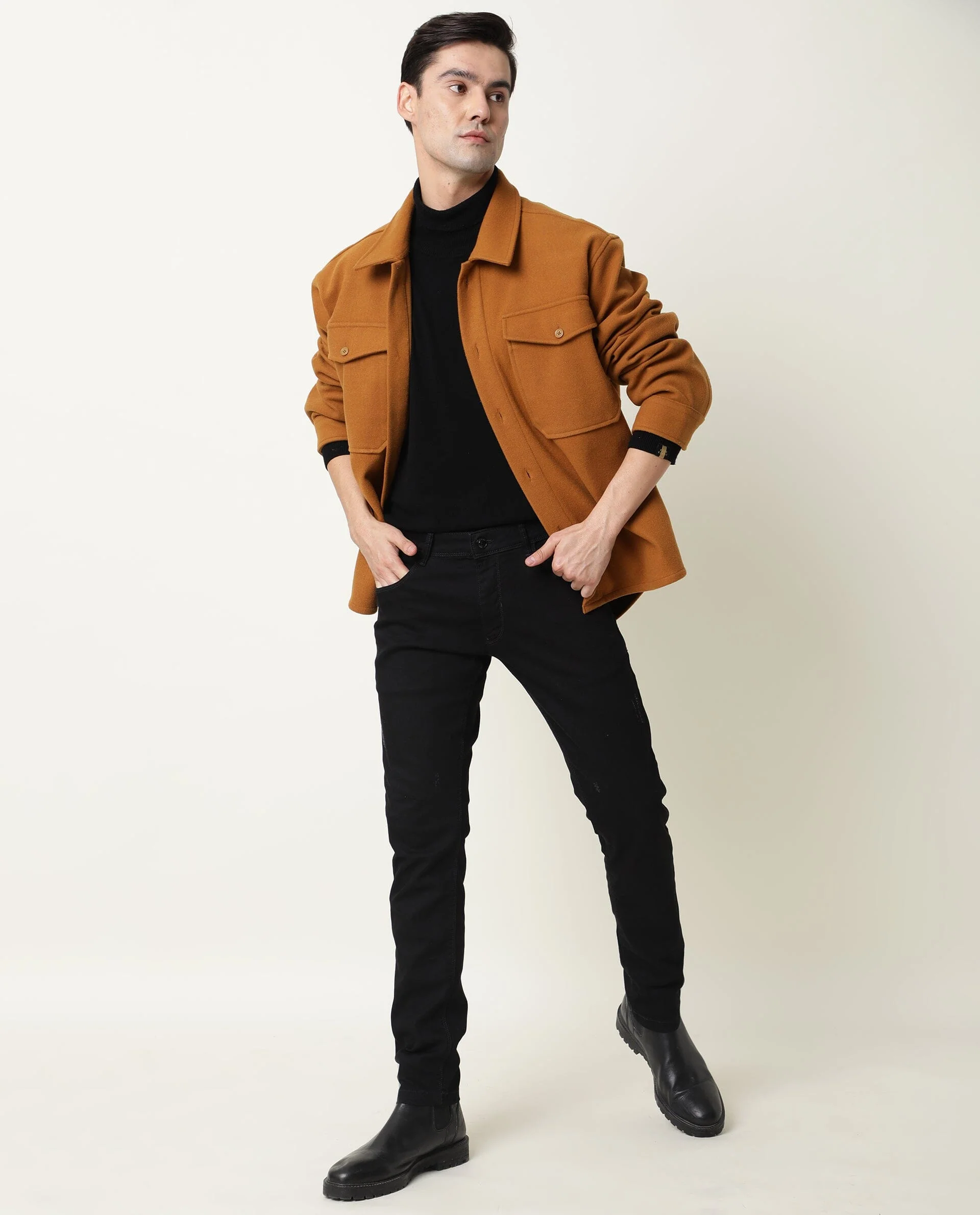Rare Rabbit Men's Shack Tan Plain Regular Fit Full Sleeve Jacket - Image 2
