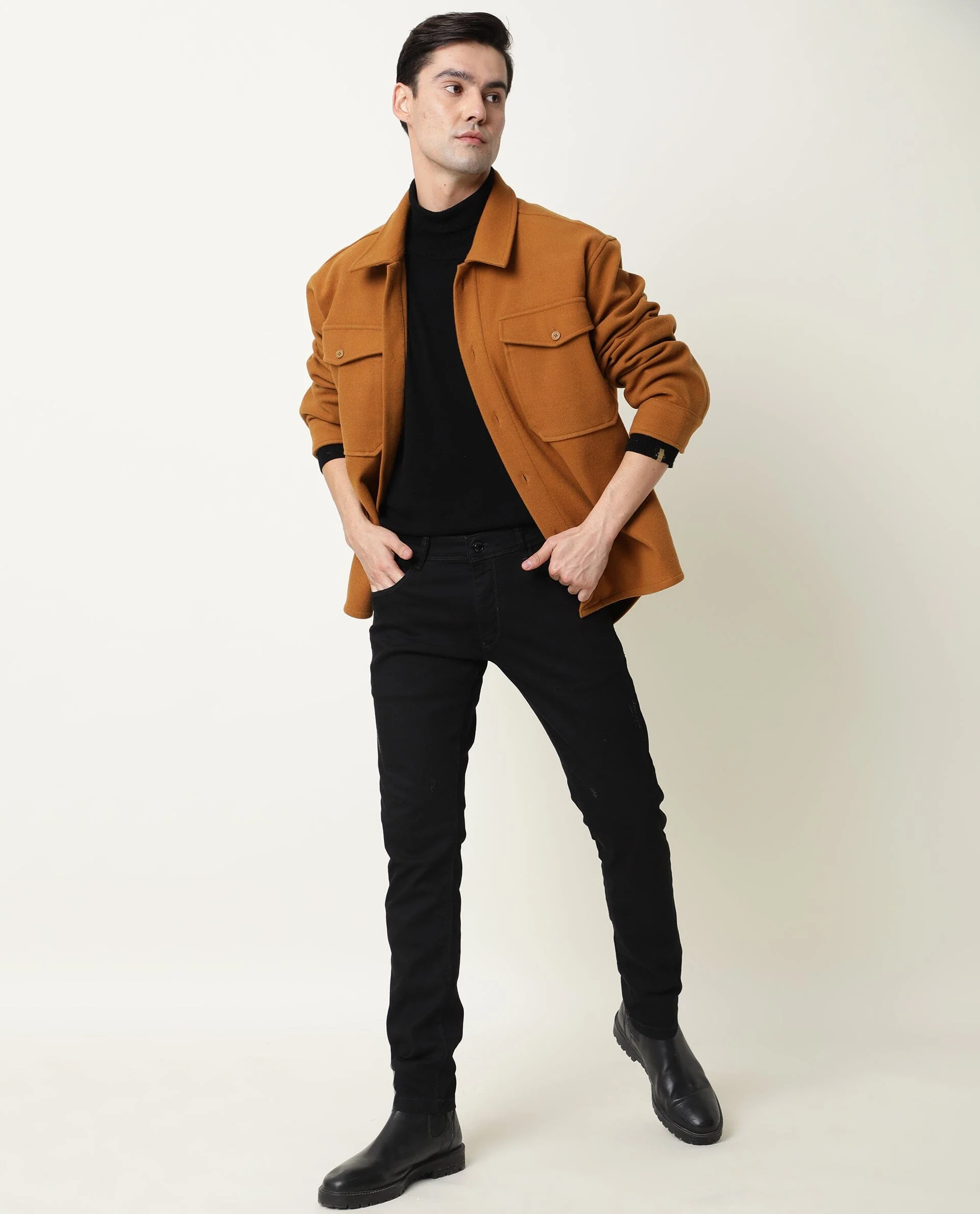 Rare Rabbit Men's Shack Tan Plain Regular Fit Full Sleeve Jacket - Image 4