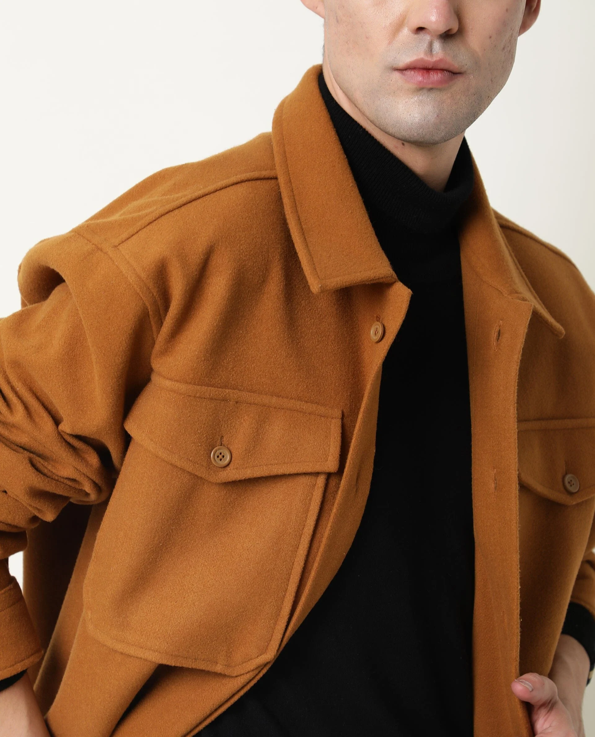Rare Rabbit Men's Shack Tan Plain Regular Fit Full Sleeve Jacket - Image 5