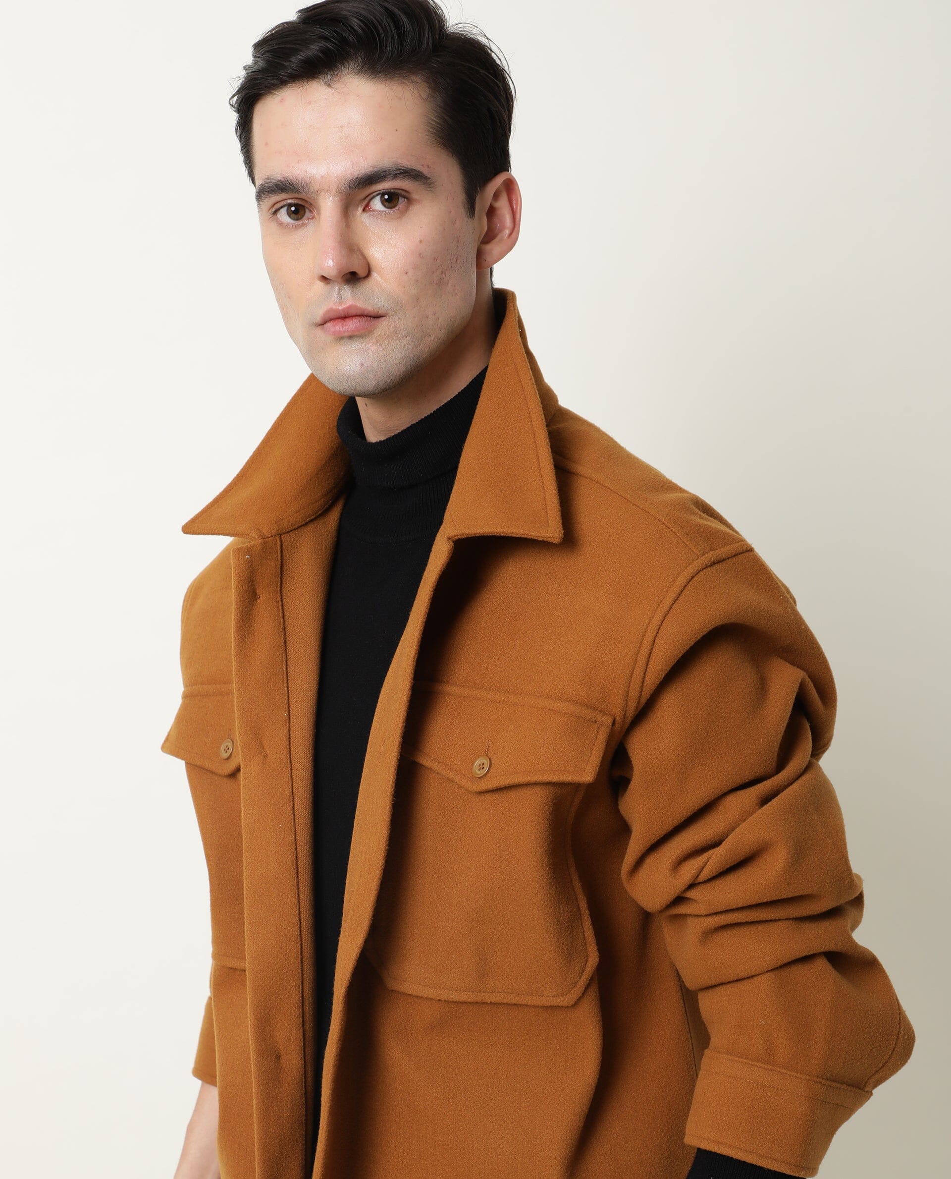 Rare Rabbit Men's Shack Tan Plain Regular Fit Full Sleeve Jacket - Image 6