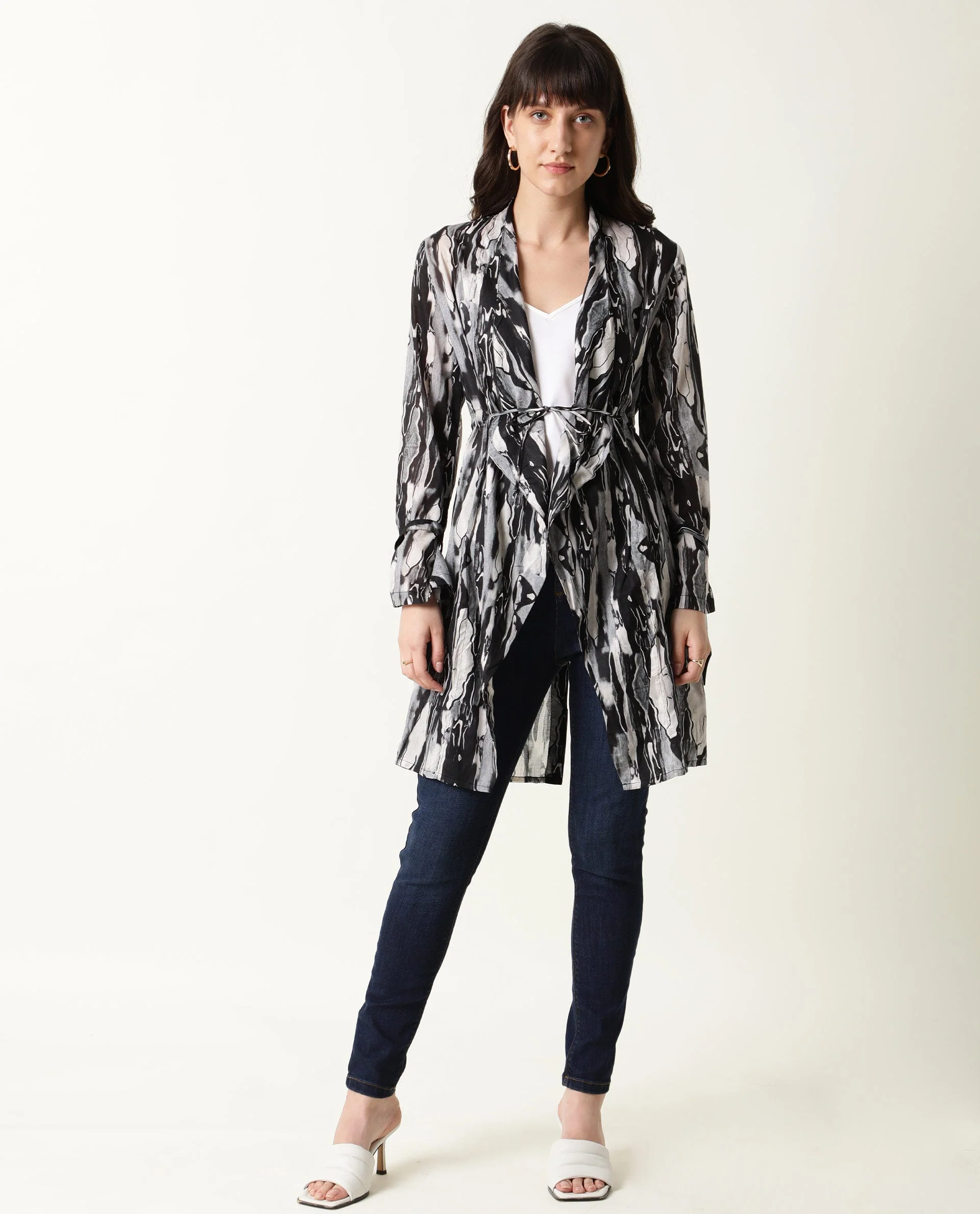 Rareism Women's Shake Black Cotton Collarless Relaxed Fit Outer Wear - Image 2