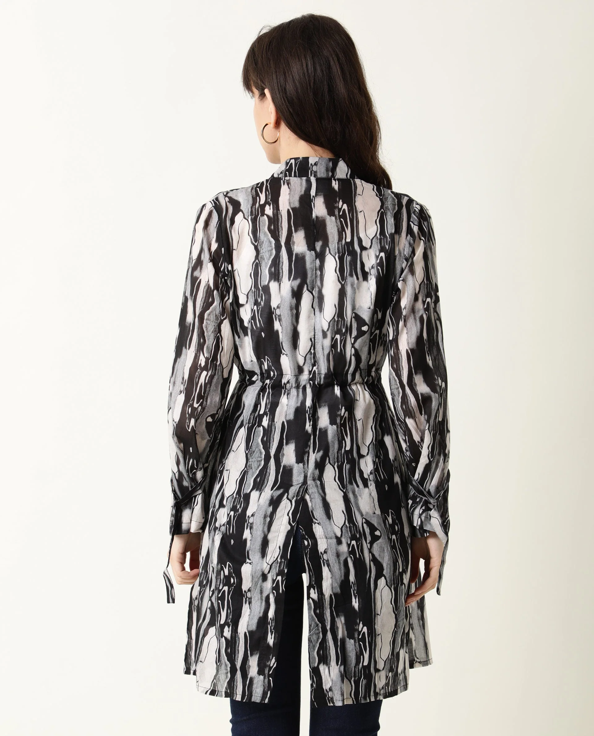 Rareism Women's Shake Black Cotton Collarless Relaxed Fit Outer Wear - Image 6