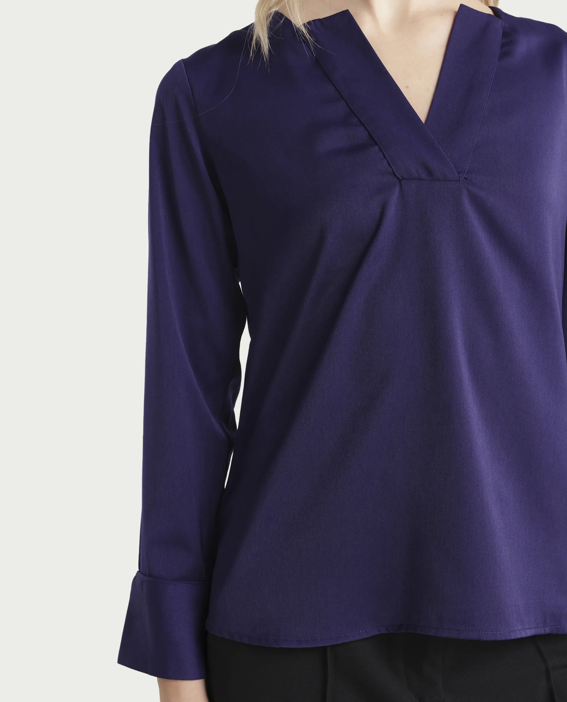 Rareism Women's Shami Navy Polyester V-Neck Plain Cuffed Sleeve Regular Fit Top - Image 4