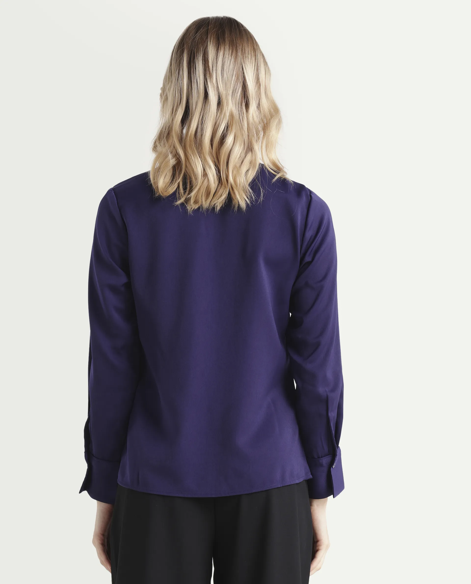 Rareism Women's Shami Navy Polyester V-Neck Plain Cuffed Sleeve Regular Fit Top - Image 7