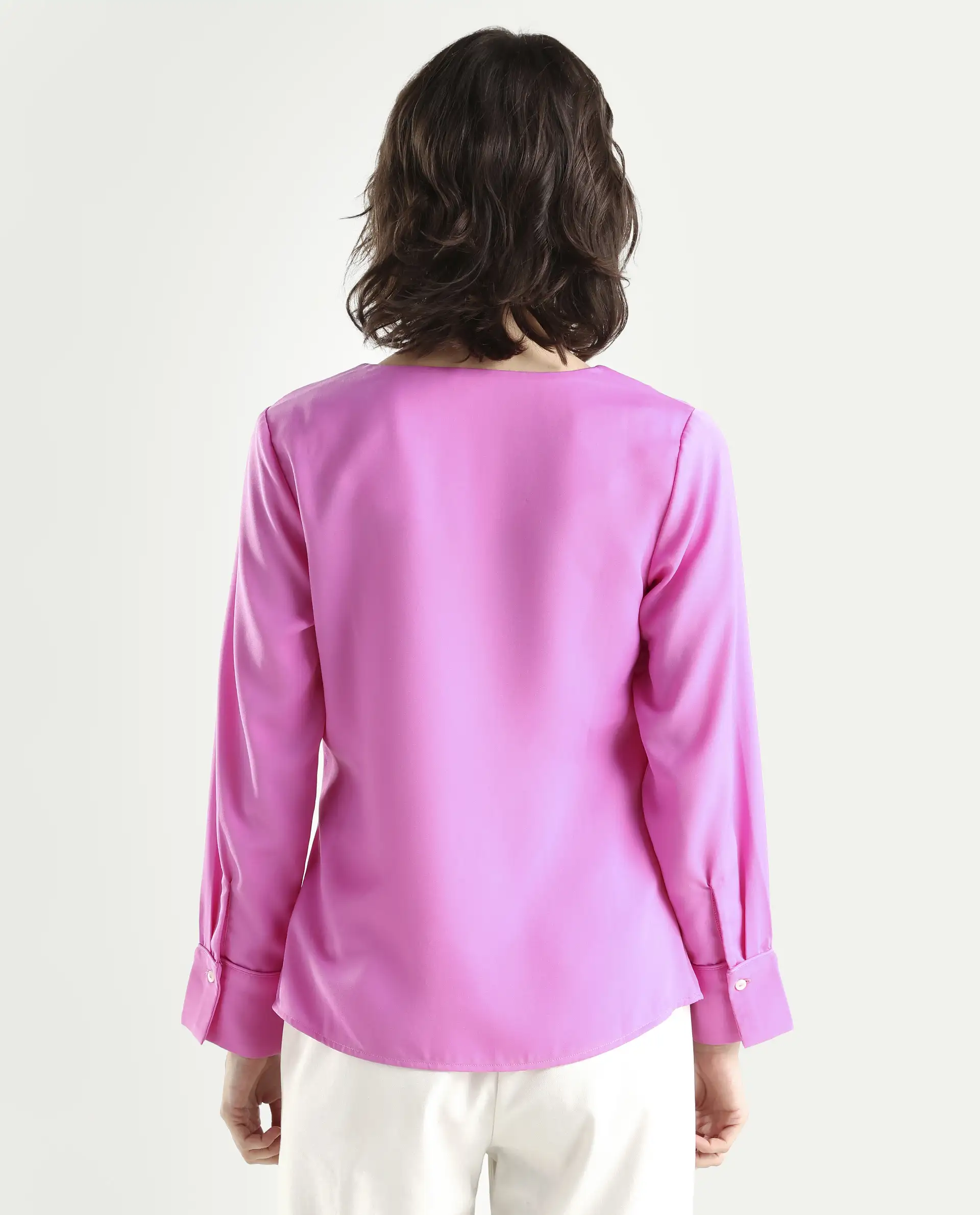Rareism Women's Shami Pink Polyester V-Neck Plain Cuffed Sleeve Regular Fit Top - Image 7