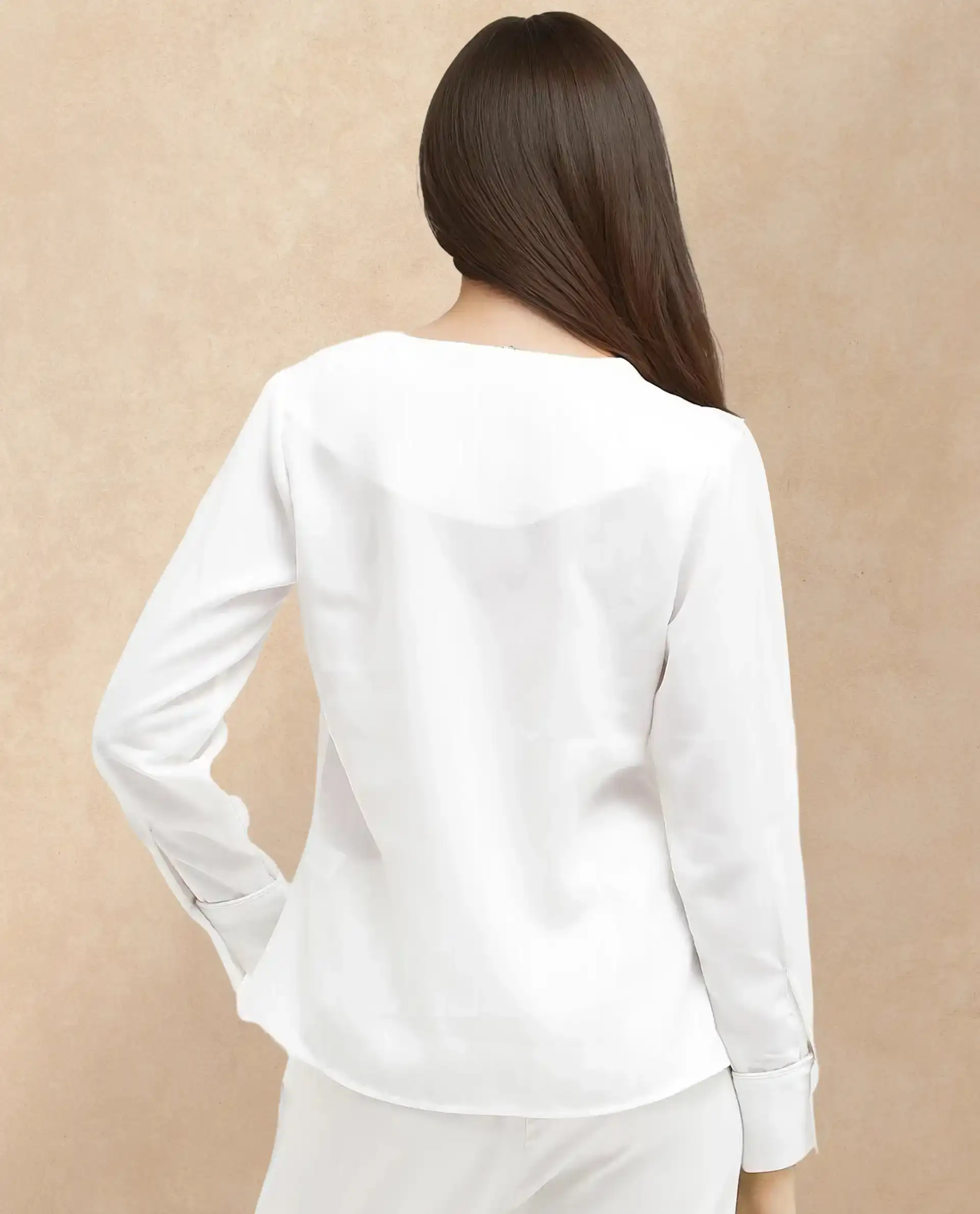Rareism Women's Shamon White Polyester V-Neck Plain Cuffed Sleeve Regular Fit Top - Image 5