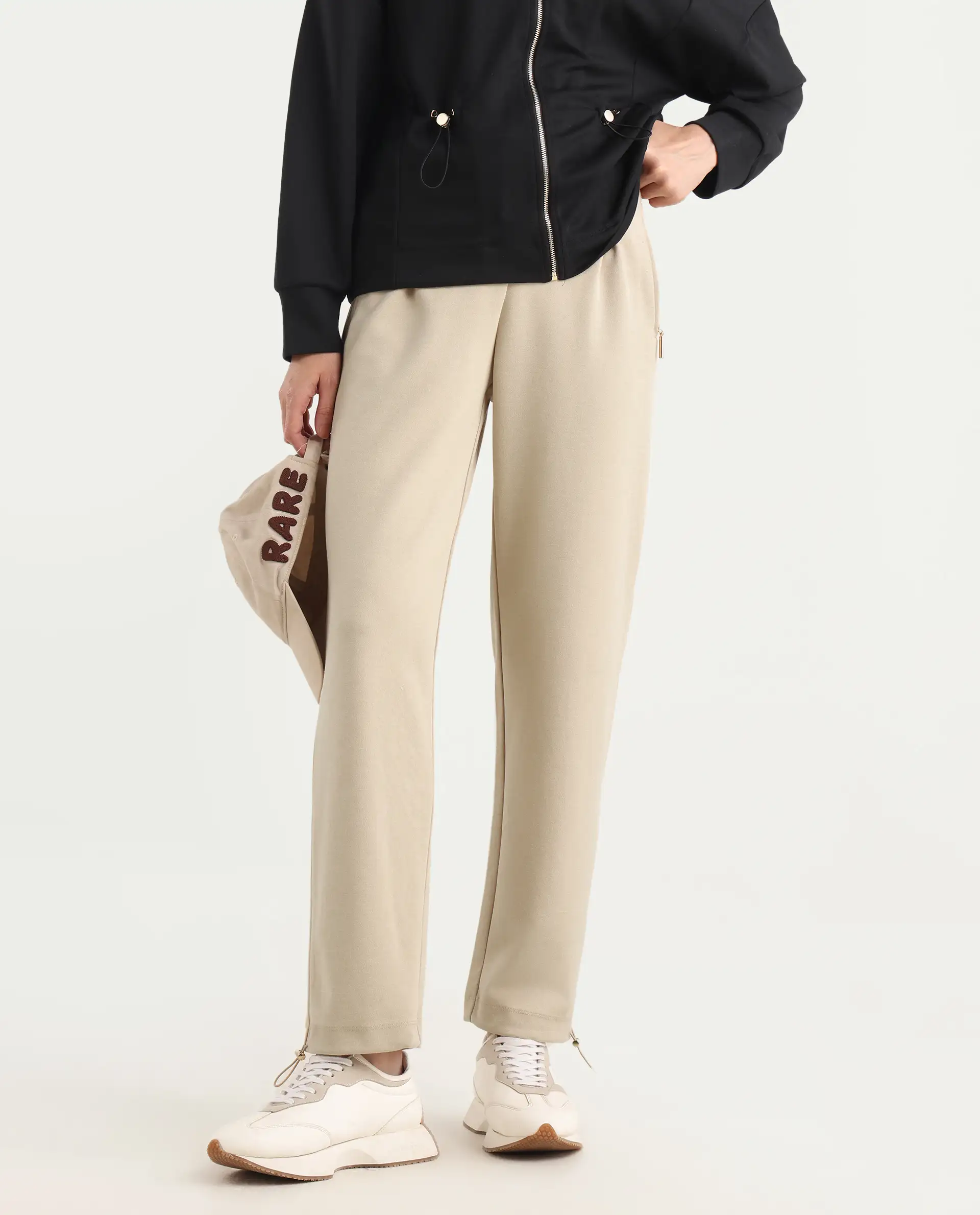 Rareism Women's Shane Beige Modal Blend Straight Printed Track Pant - Image 3