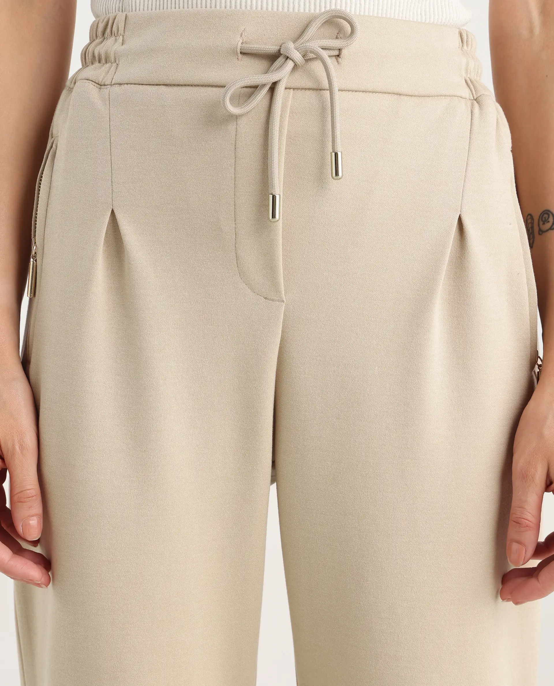 Rareism Women's Shane Beige Modal Blend Straight Printed Track Pant - Image 4