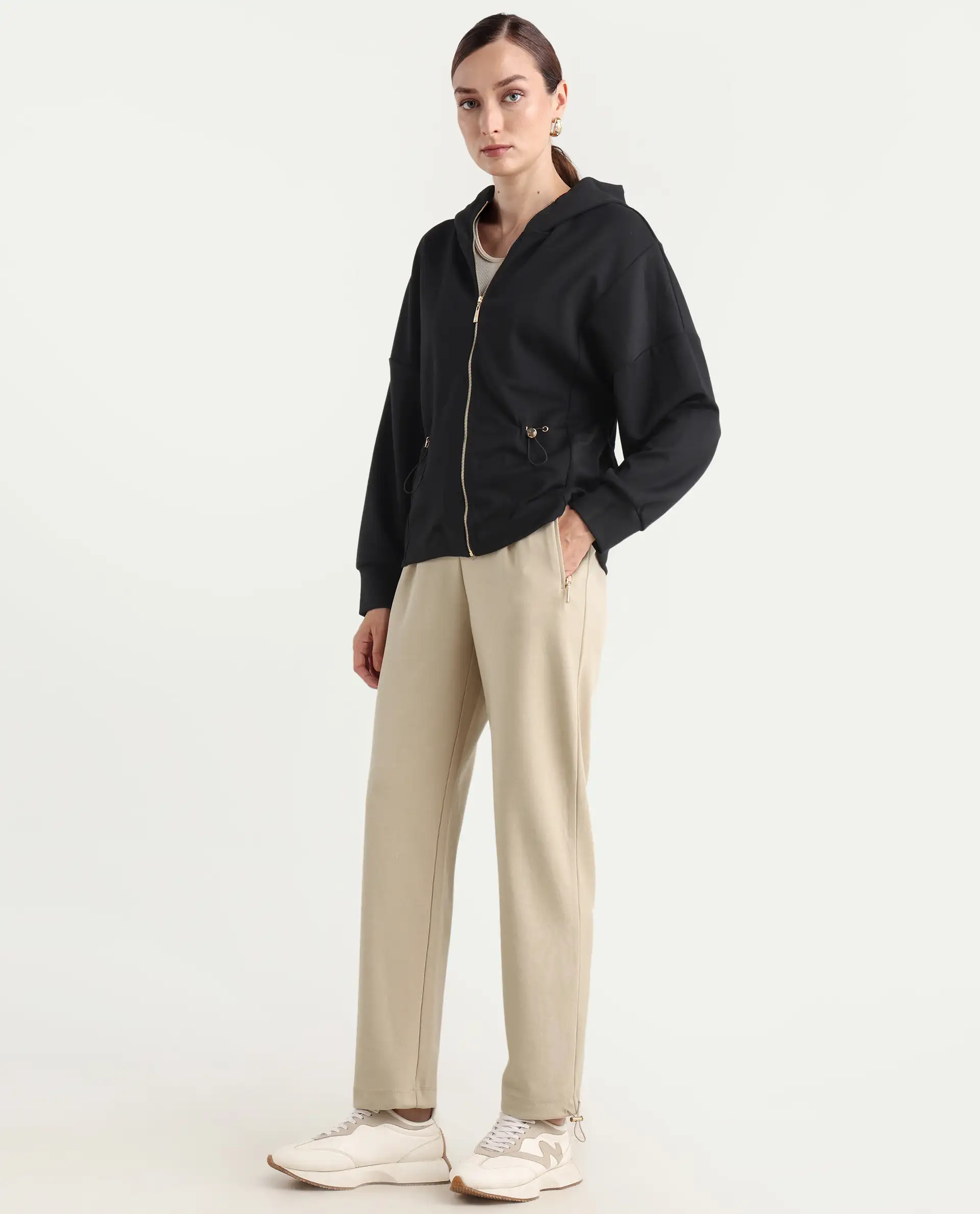 Rareism Women's Shane Beige Modal Blend Straight Printed Track Pant - Image 8