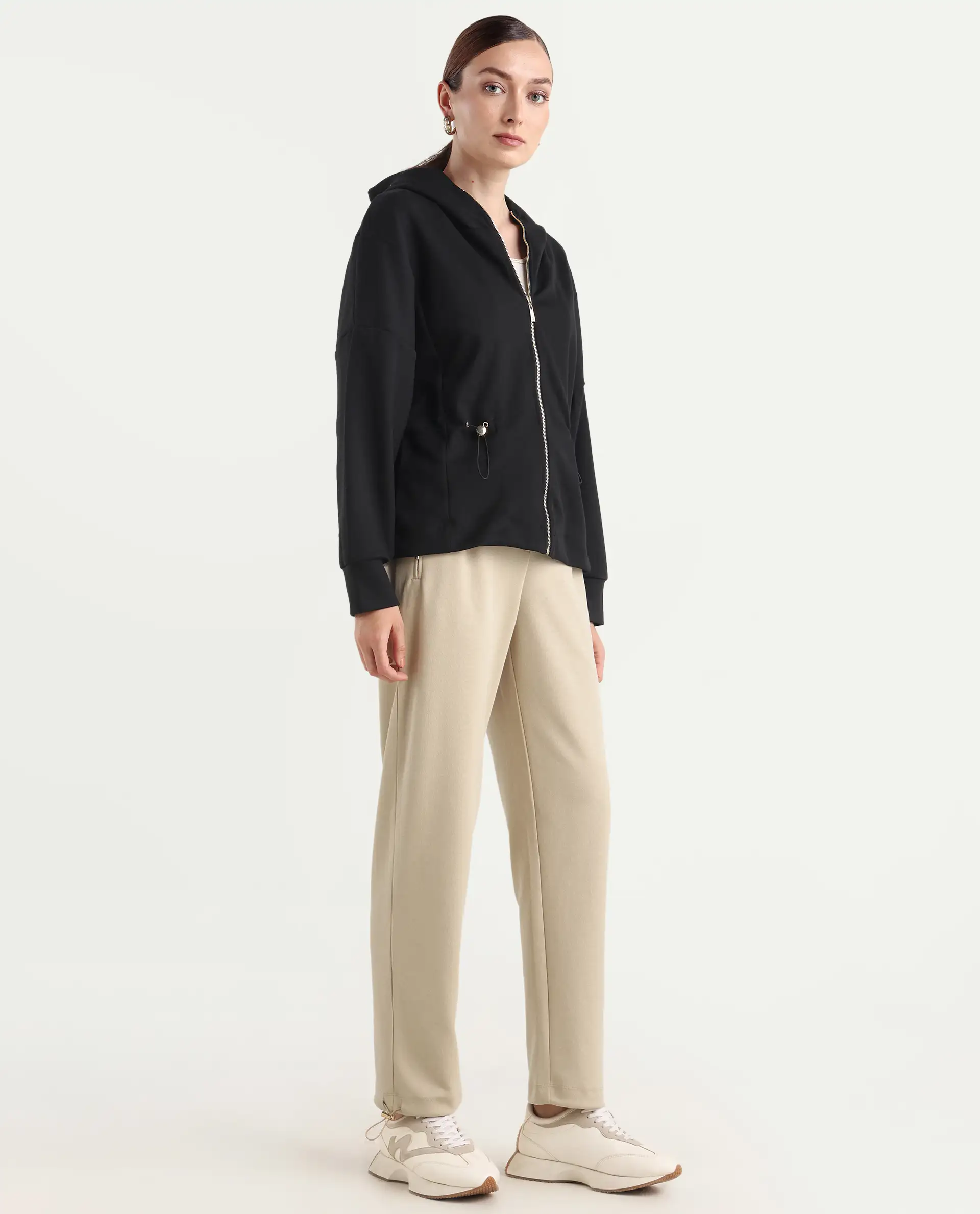 Rareism Women's Shane Beige Modal Blend Straight Printed Track Pant - Image 9