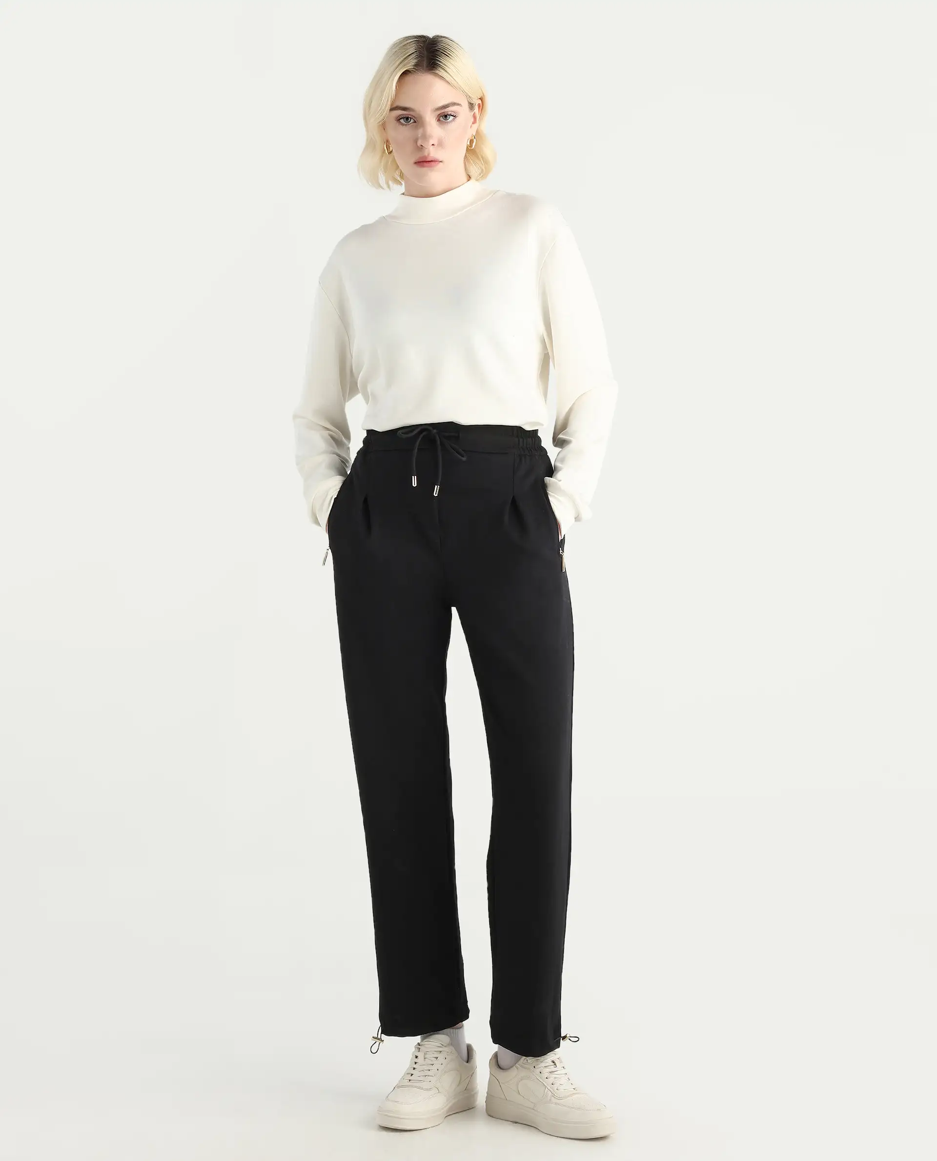 Rareism Women's Shane Black Modal Blend Straight Fit Track Pant - Image 2