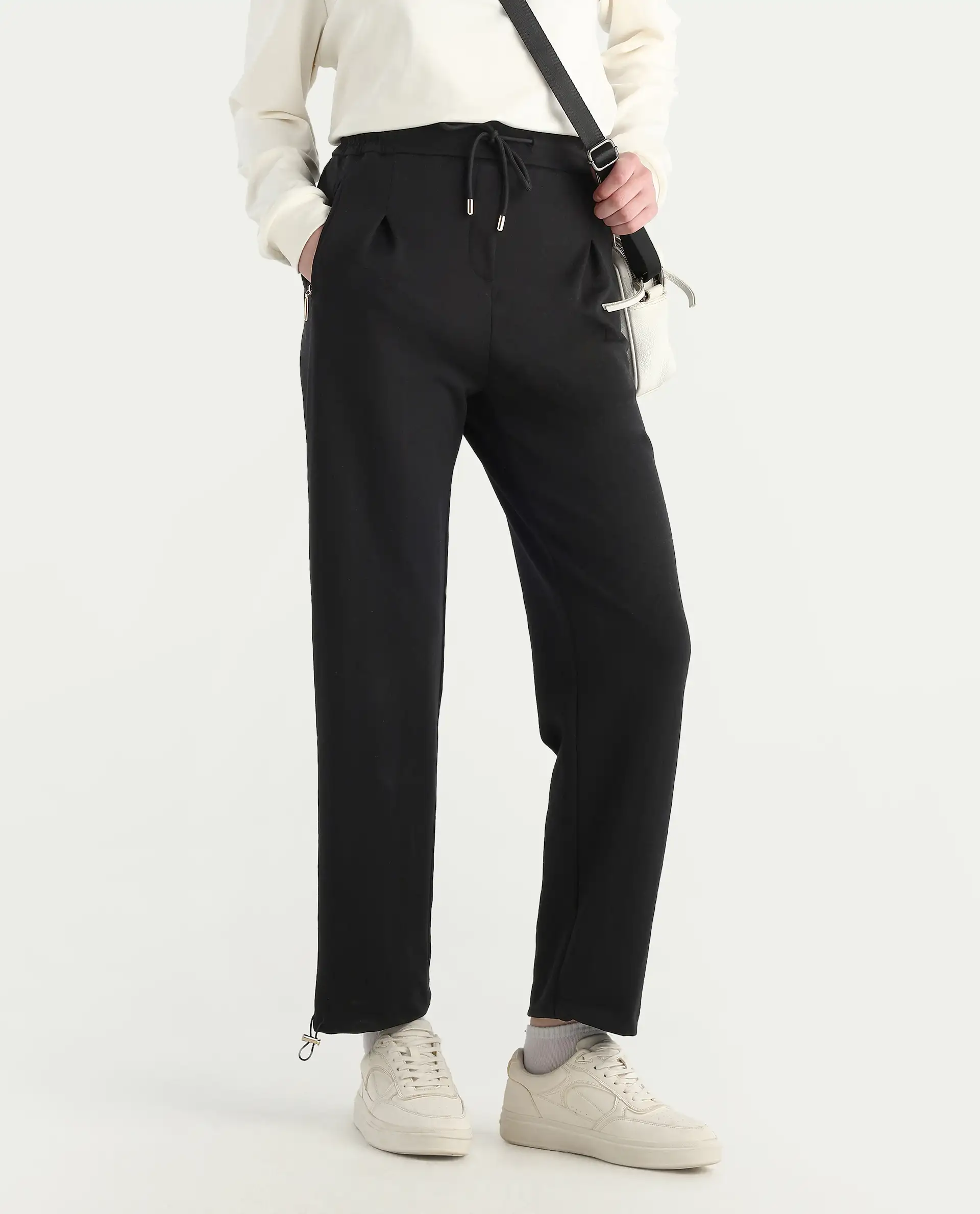 Rareism Women's Shane Black Modal Blend Straight Fit Track Pant - Image 3