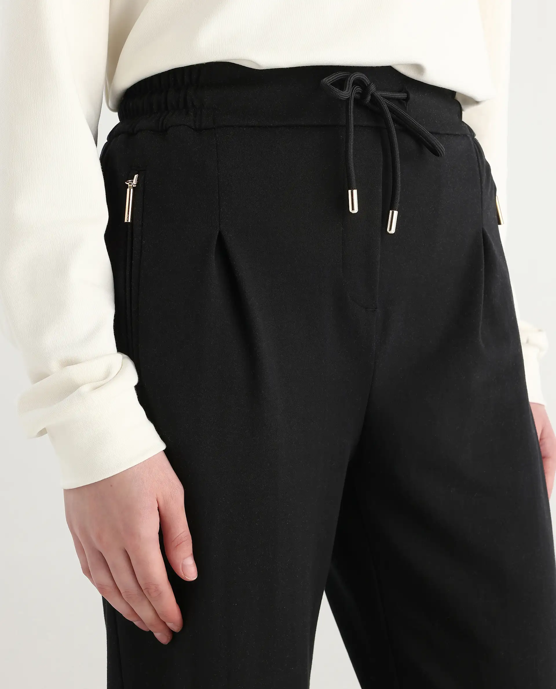 Rareism Women's Shane Black Modal Blend Straight Fit Track Pant - Image 4