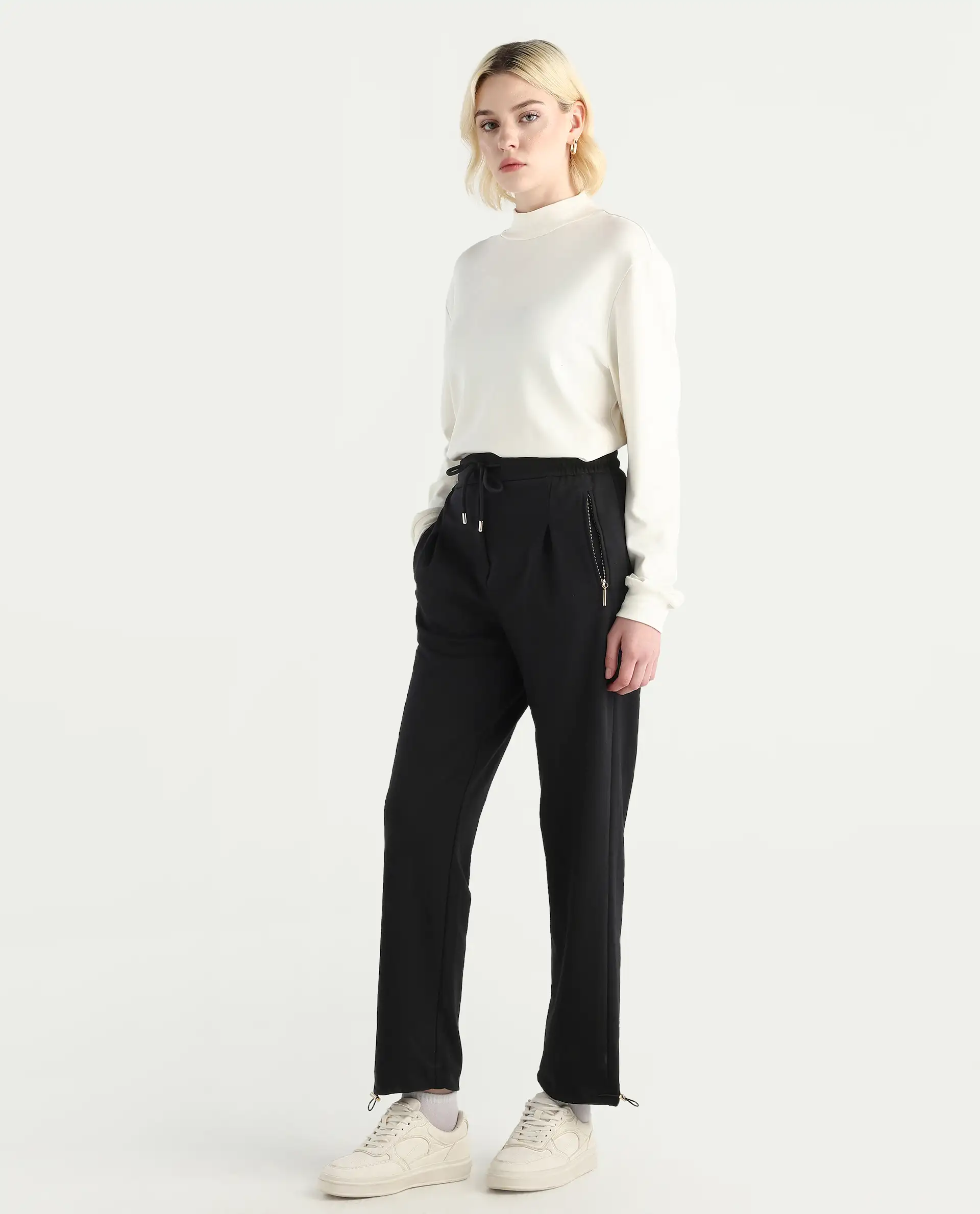 Rareism Women's Shane Black Modal Blend Straight Fit Track Pant - Image 6