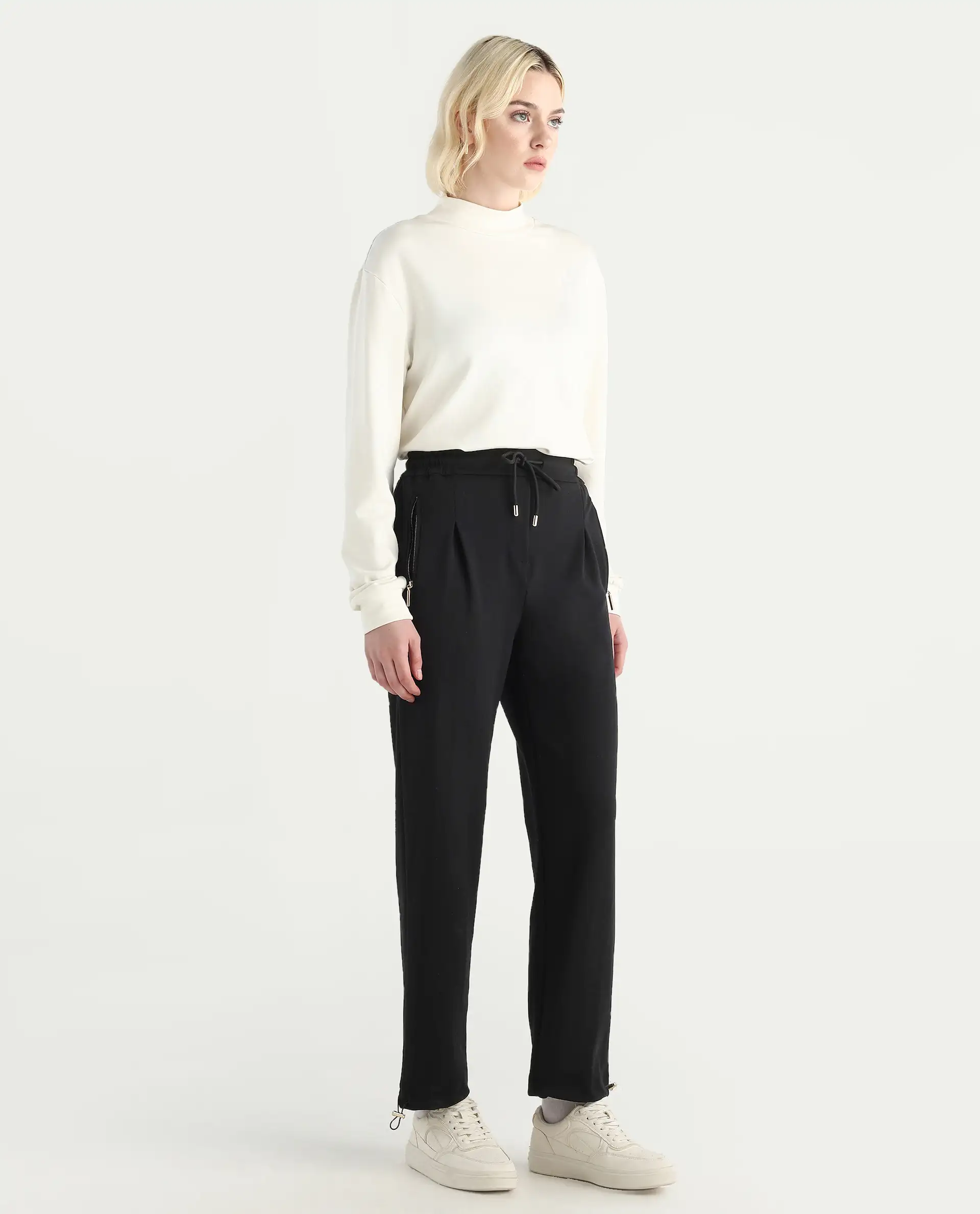 Rareism Women's Shane Black Modal Blend Straight Fit Track Pant - Image 7