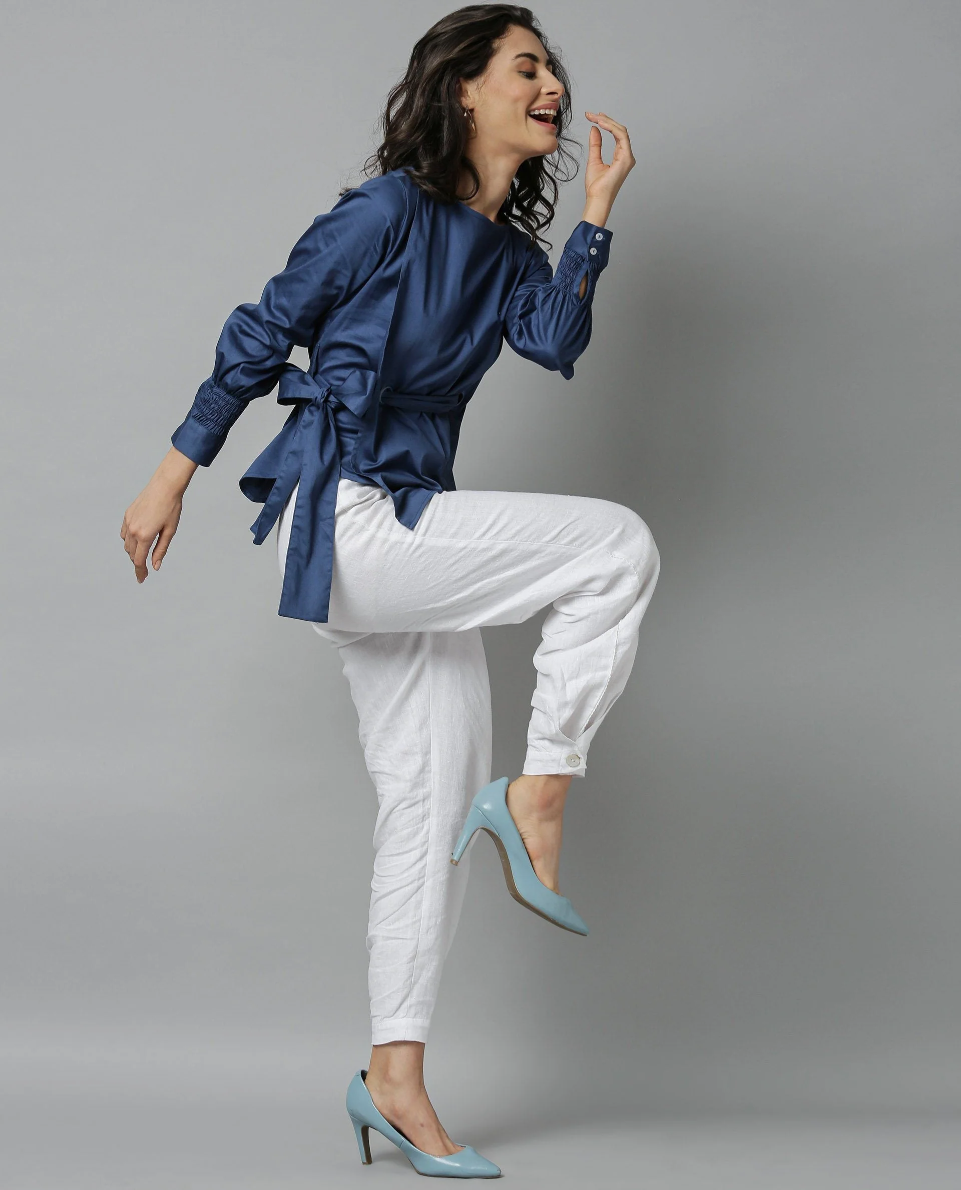 Rareism Women Shanko Blue Top Full Sleeves Solid - Image 2