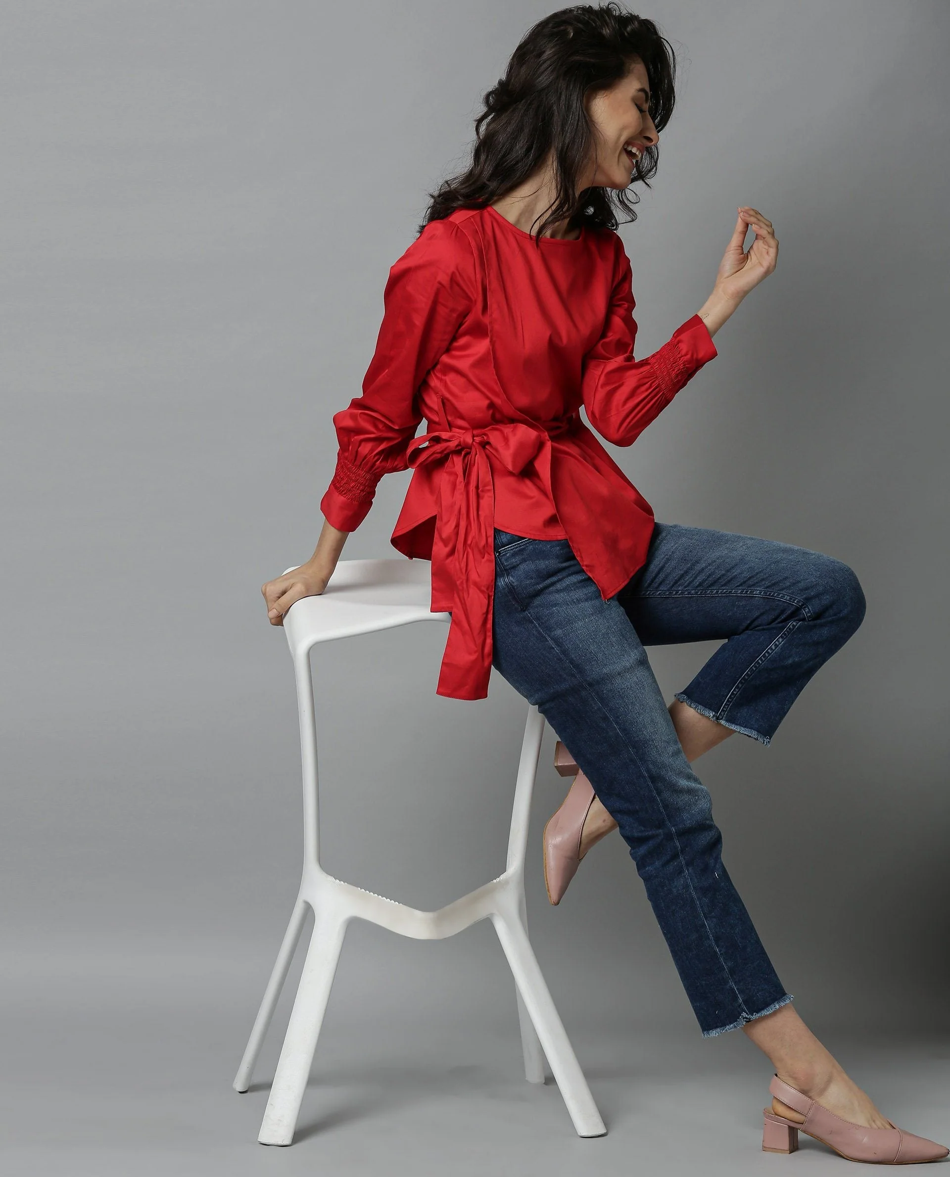 Rareism Women Shanko Red Top Full Sleeves Solid - Image 2