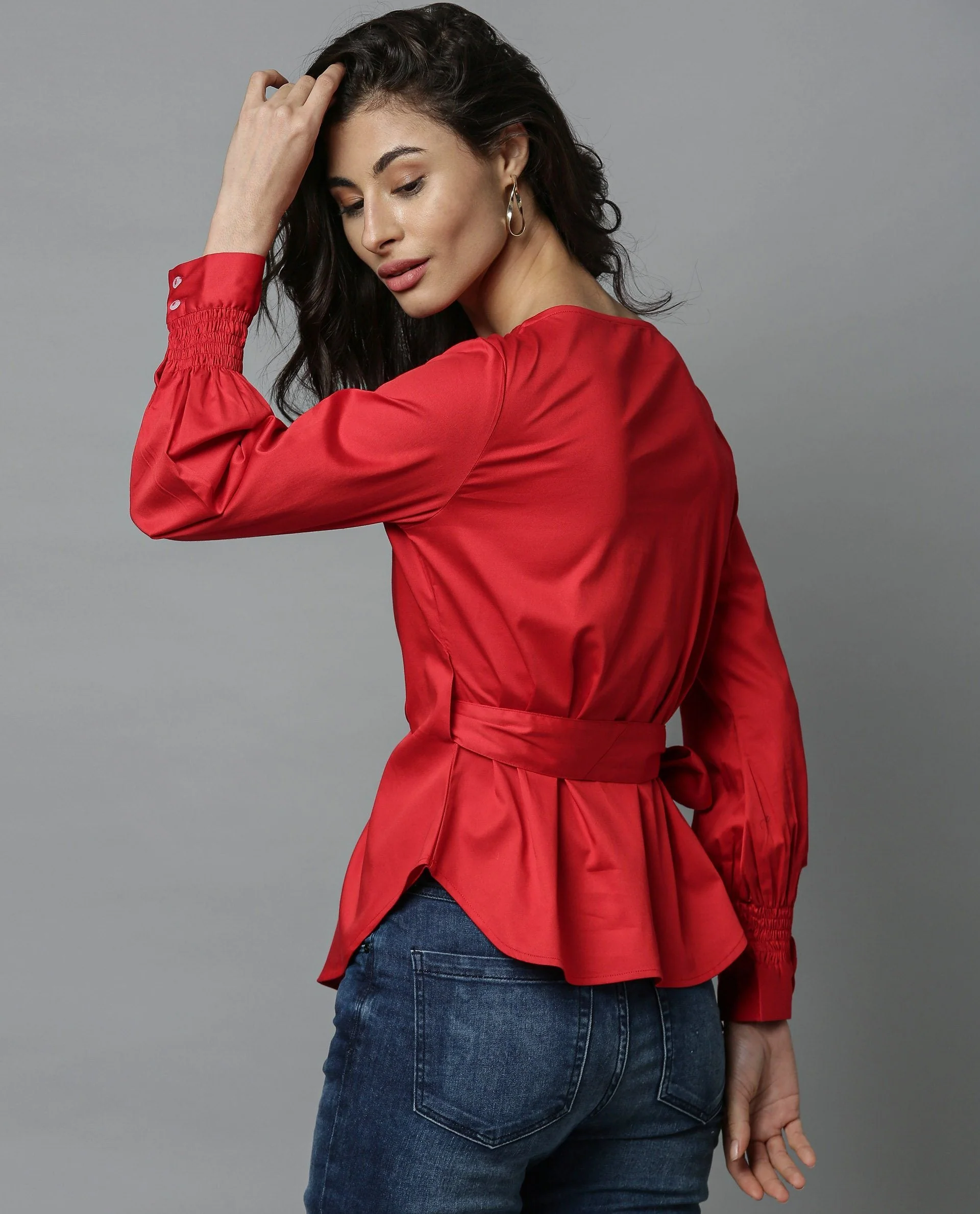 Rareism Women Shanko Red Top Full Sleeves Solid - Image 4
