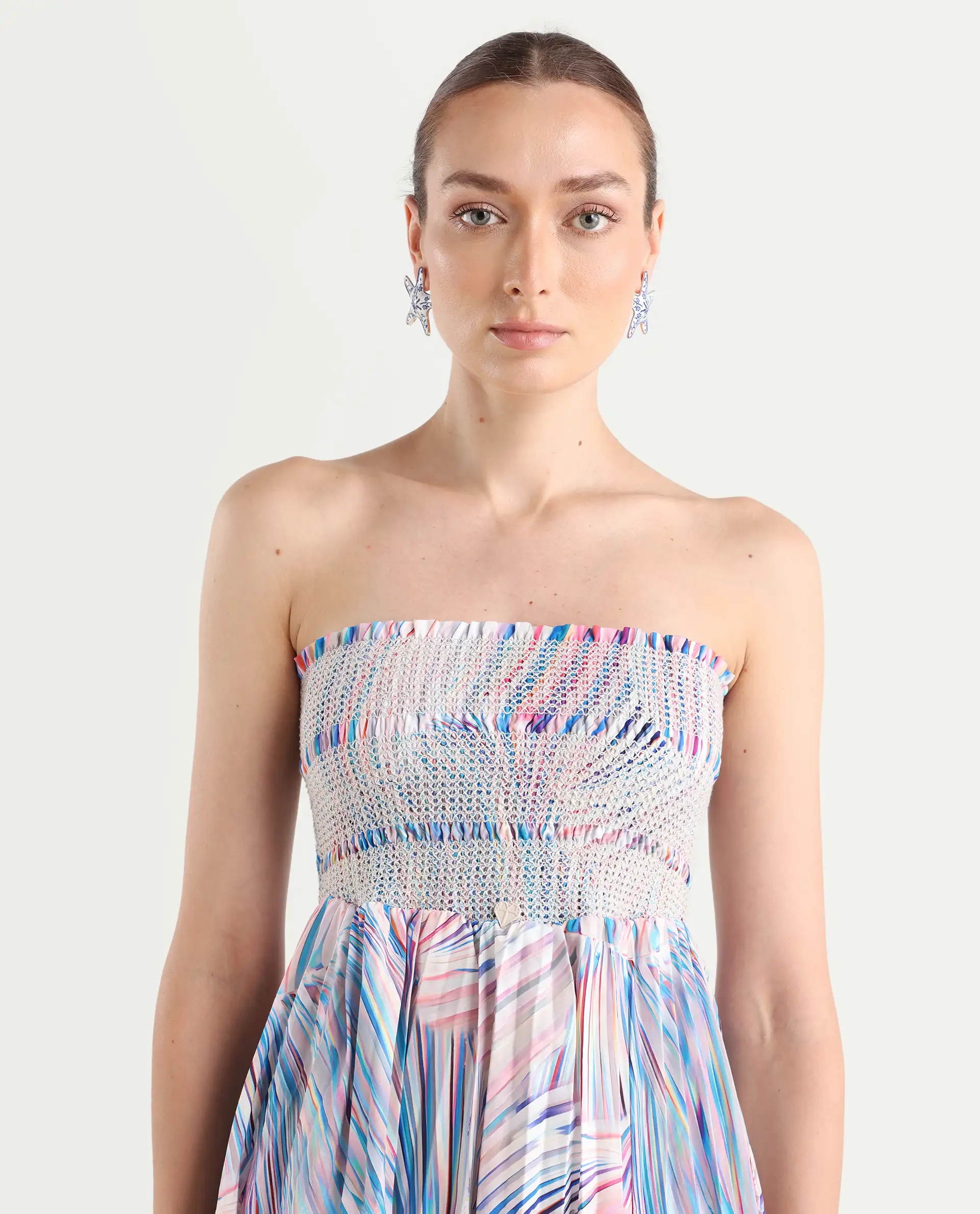 Rareism Women's Shanks Multi Polyester Blend Shoulder Strap Abstract Print Sleeveless Midi Fit And Flare Dress - Image 3