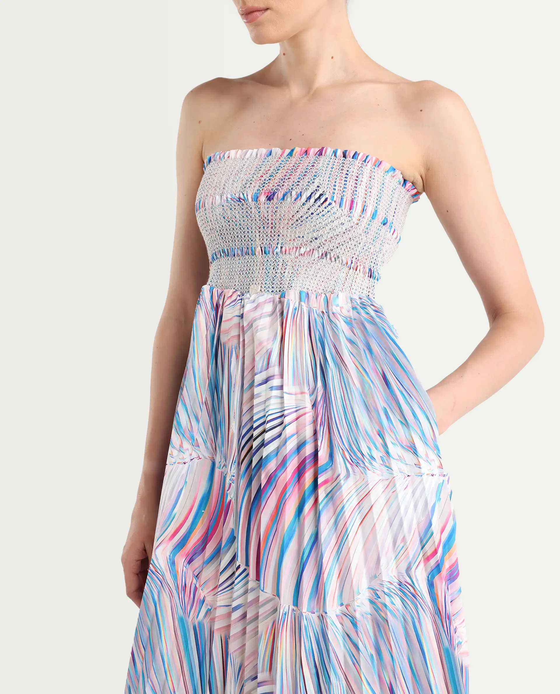 Rareism Women's Shanks Multi Polyester Blend Shoulder Strap Abstract Print Sleeveless Midi Fit And Flare Dress - Image 5