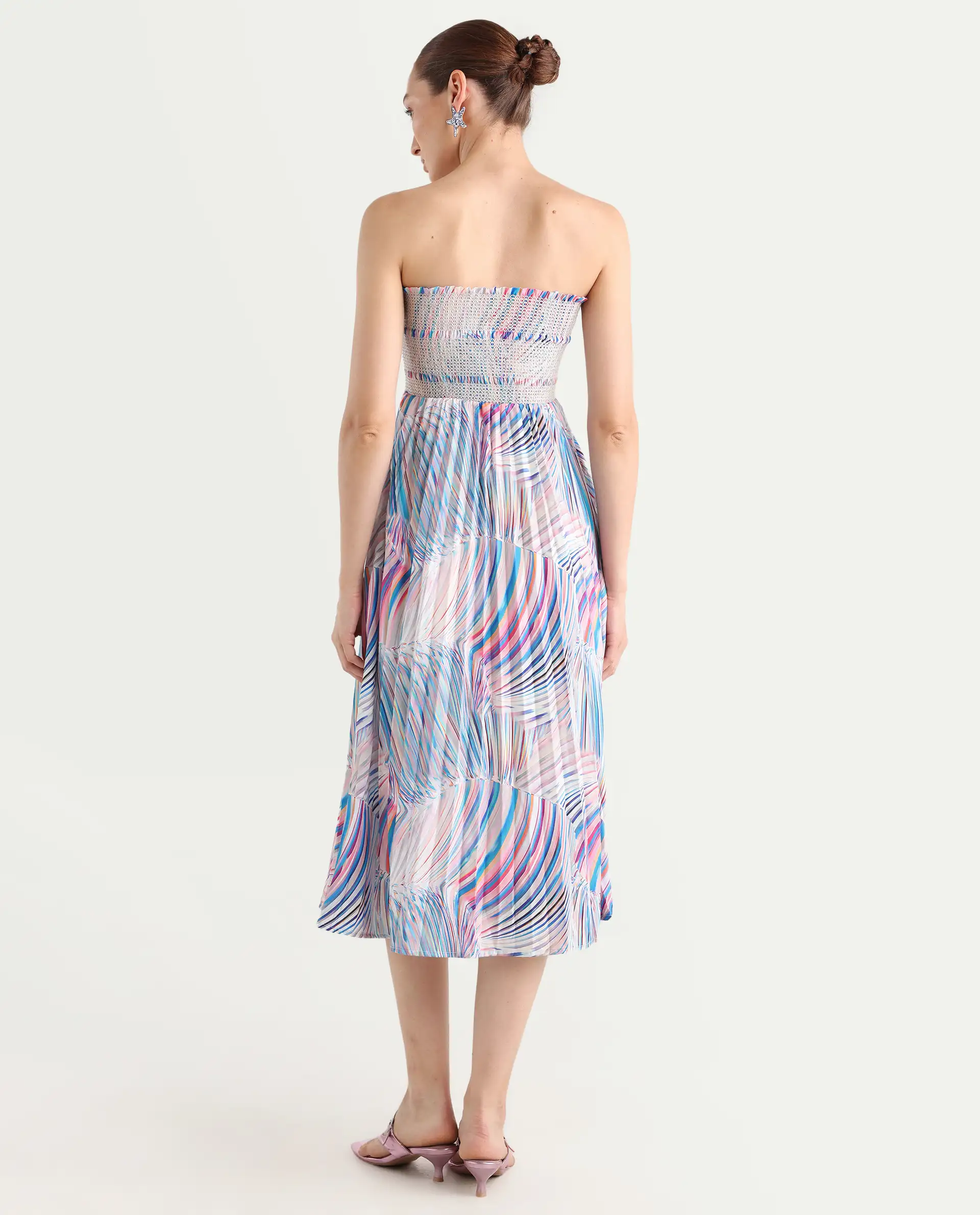 Rareism Women's Shanks Multi Polyester Blend Shoulder Strap Abstract Print Sleeveless Midi Fit And Flare Dress - Image 8