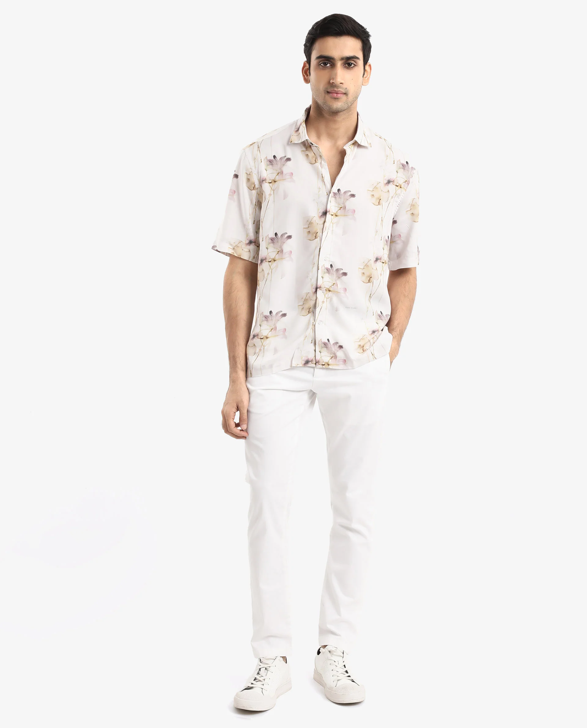 Rare Rabbit Men's Shaula Beige Viscose Floral Print Boxy Fit Half Sleeve Collared Shirt - Image 2