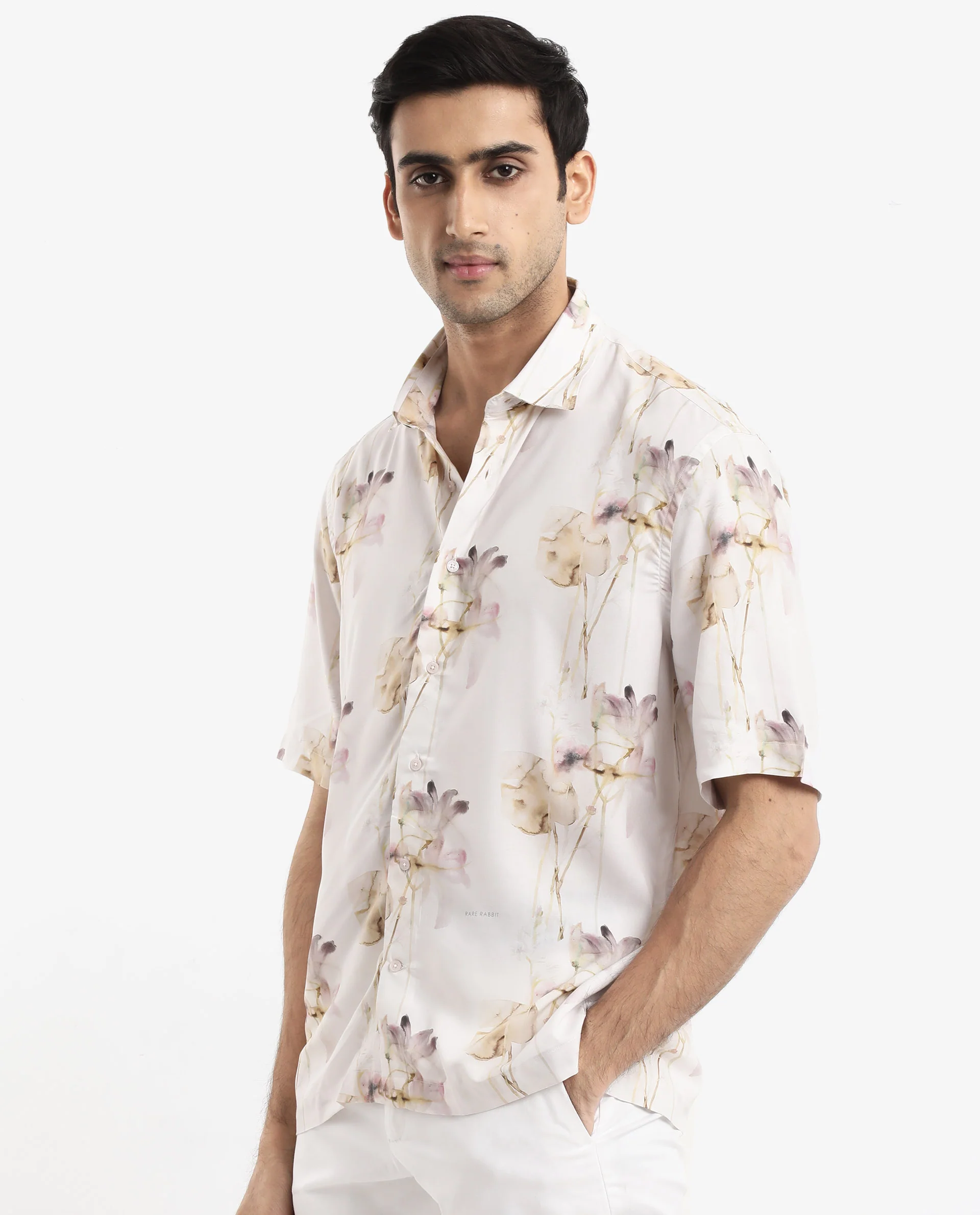 Rare Rabbit Men's Shaula Beige Viscose Floral Print Boxy Fit Half Sleeve Collared Shirt - Image 6