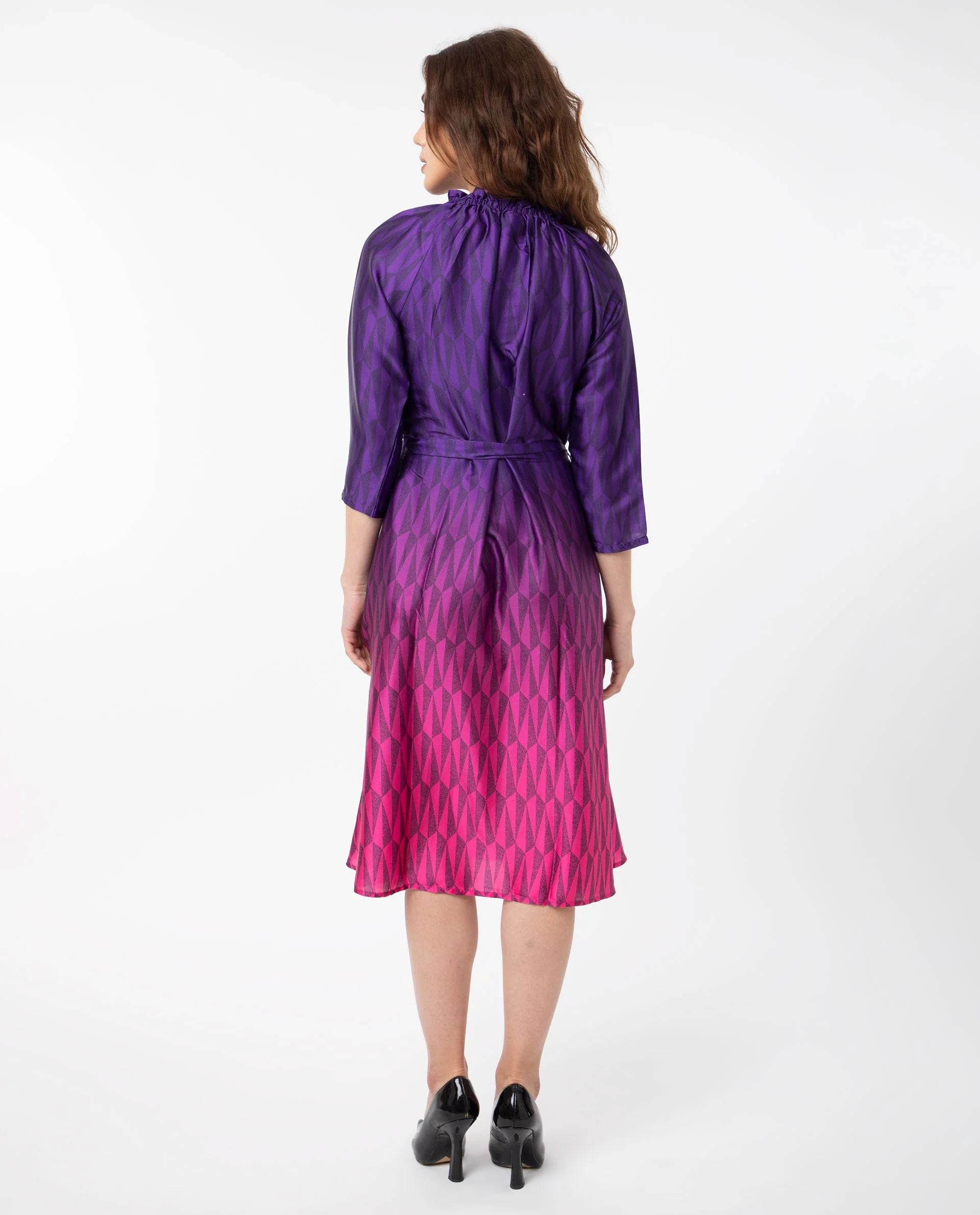 Rareism Women's Shaw Pink Polyester Tie-Up Neck Ombre Knee Length Regular Fit Dress - Image 10