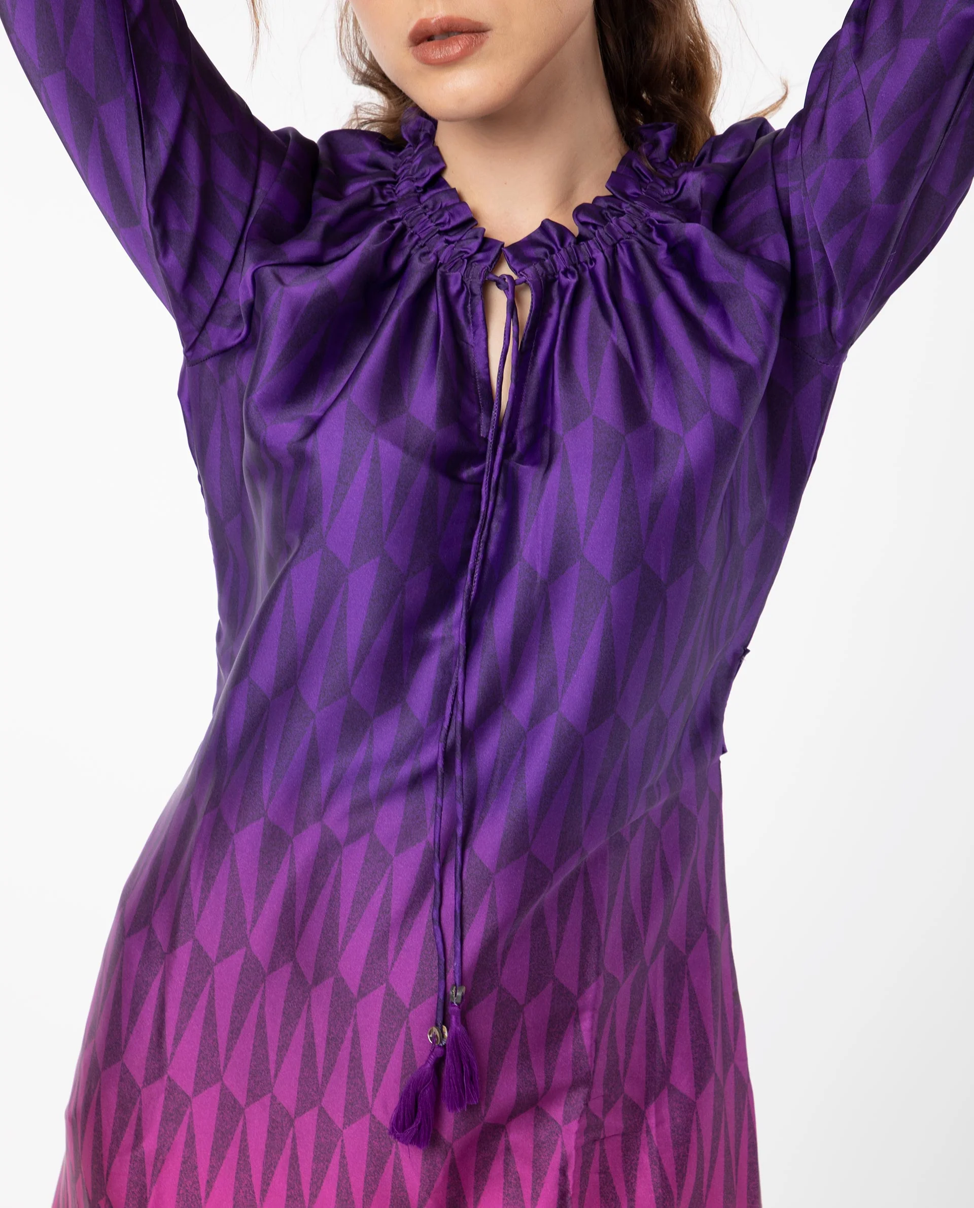 Rareism Women's Shaw Pink Polyester Tie-Up Neck Ombre Knee Length Regular Fit Dress - Image 3
