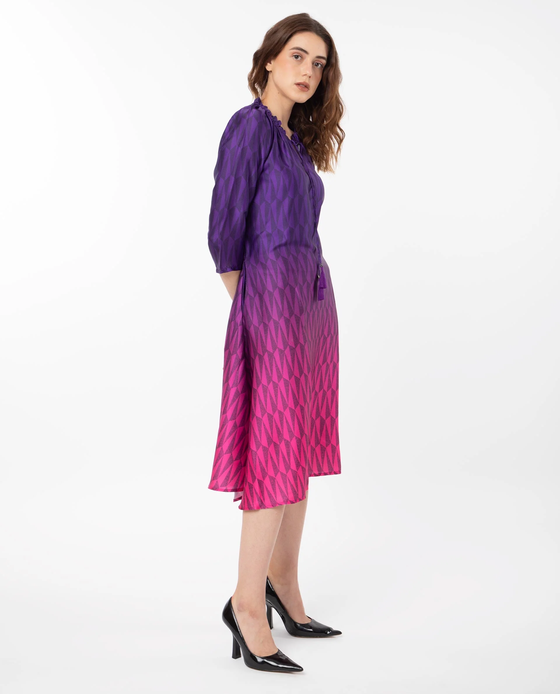 Rareism Women's Shaw Pink Polyester Tie-Up Neck Ombre Knee Length Regular Fit Dress - Image 7