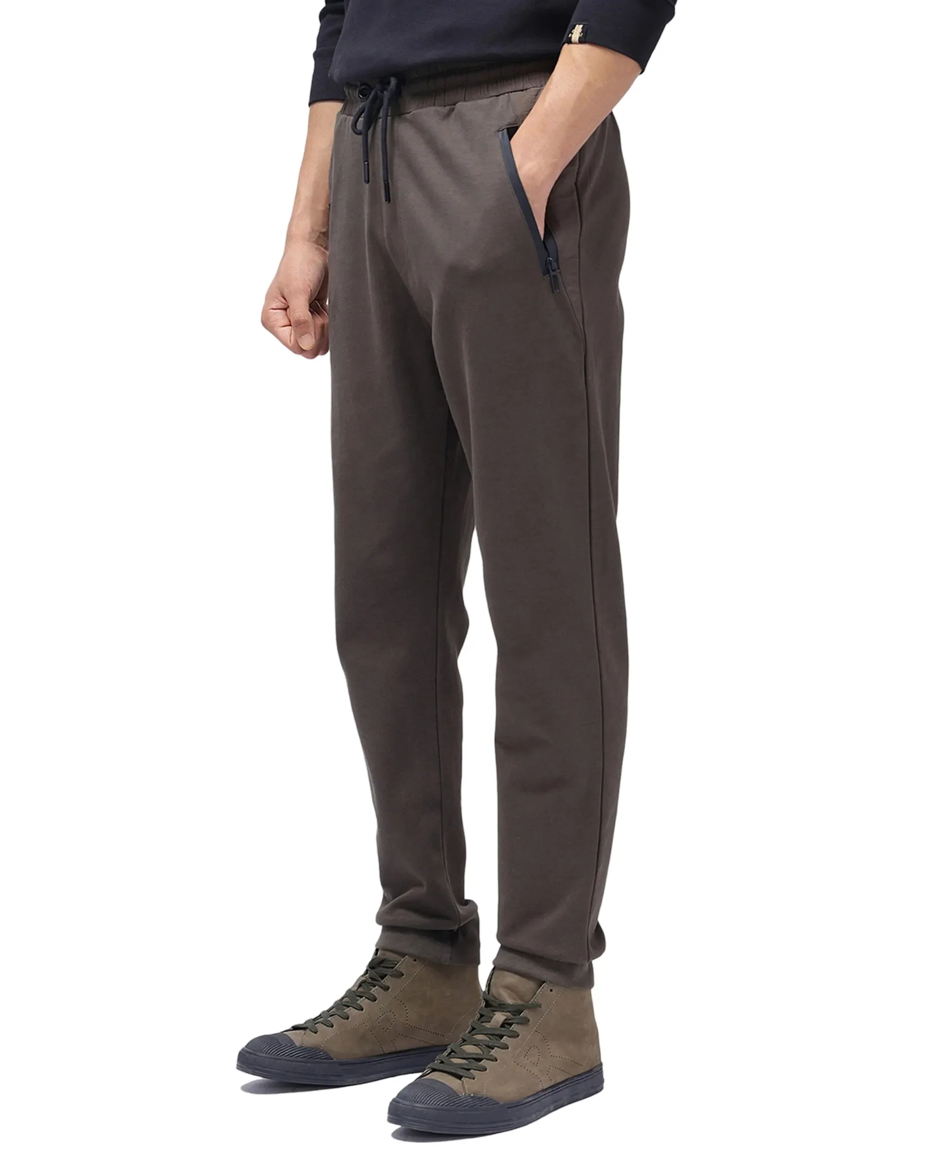 Rare Rabbit Men's Shawn Olive Cotton Plain Regular Fit Joggers - Image 6