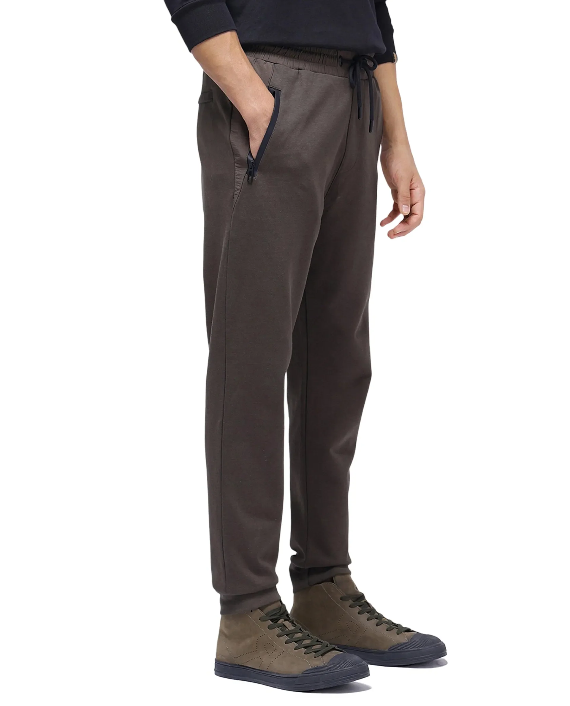 Rare Rabbit Men's Shawn Olive Cotton Plain Regular Fit Joggers - Image 7