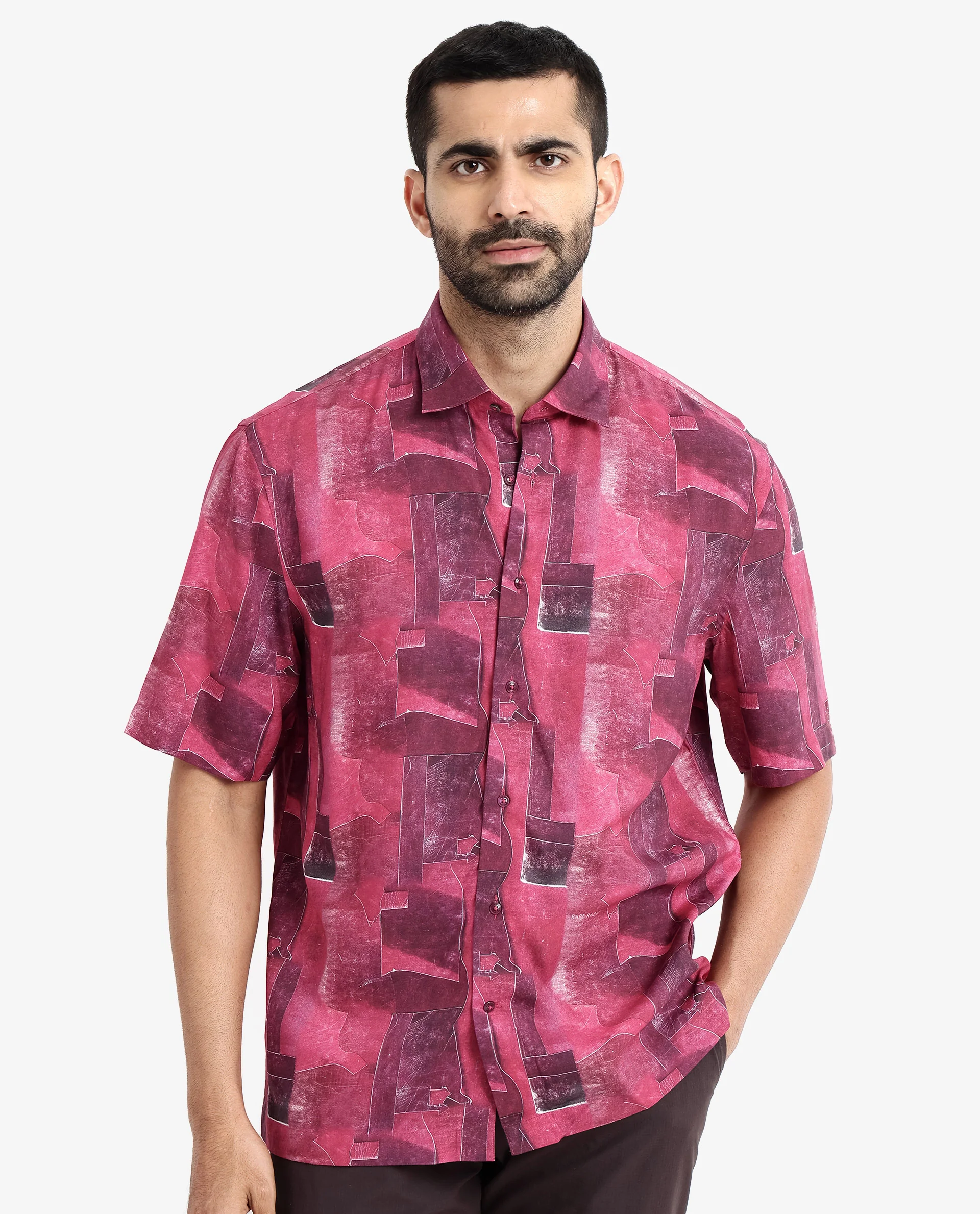 Rare Rabbit Men's Sheat Maroon Viscose Abstract Print Boxy Fit Half Sleeve Collared Shirt - Image 3