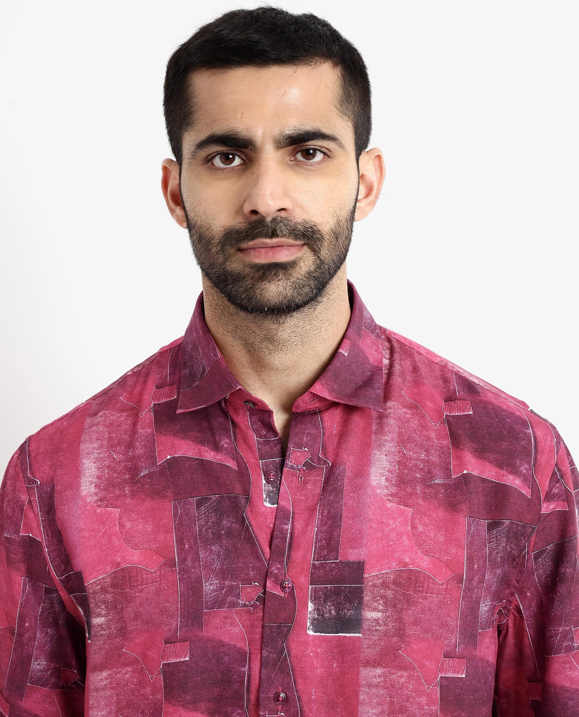 Rare Rabbit Men's Sheat Maroon Viscose Abstract Print Boxy Fit Half Sleeve Collared Shirt - Image 4