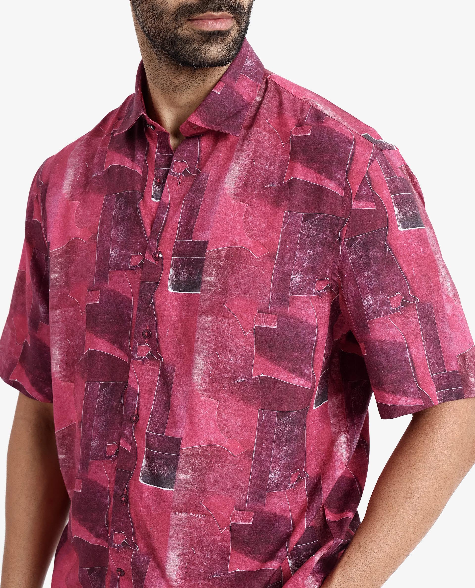 Rare Rabbit Men's Sheat Maroon Viscose Abstract Print Boxy Fit Half Sleeve Collared Shirt - Image 5