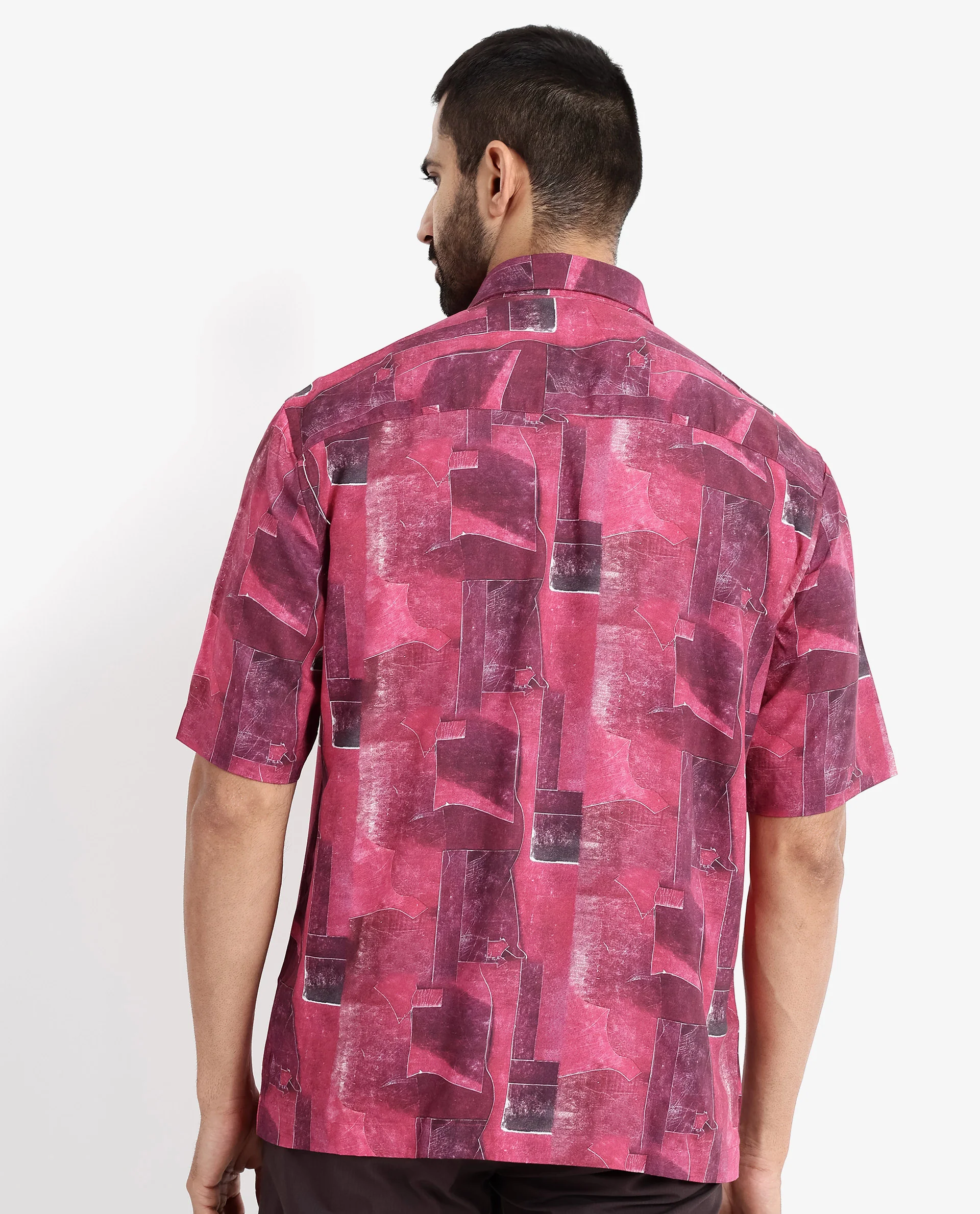 Rare Rabbit Men's Sheat Maroon Viscose Abstract Print Boxy Fit Half Sleeve Collared Shirt - Image 8