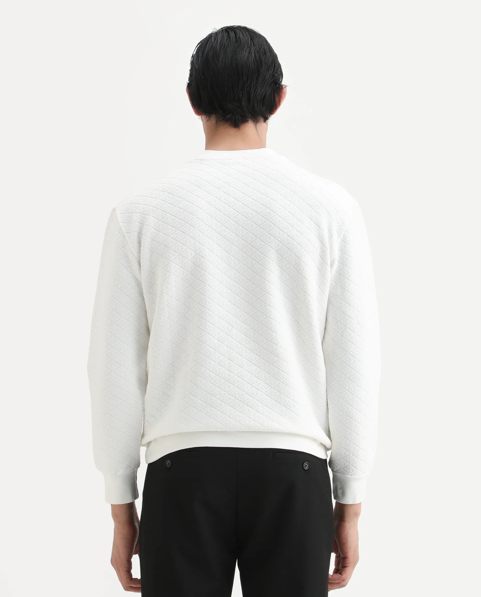 Rare Rabbit Men's Sheild-2 White Textured Regular Fit Full Sleeve Crew Neck Sweatshirt - Image 8