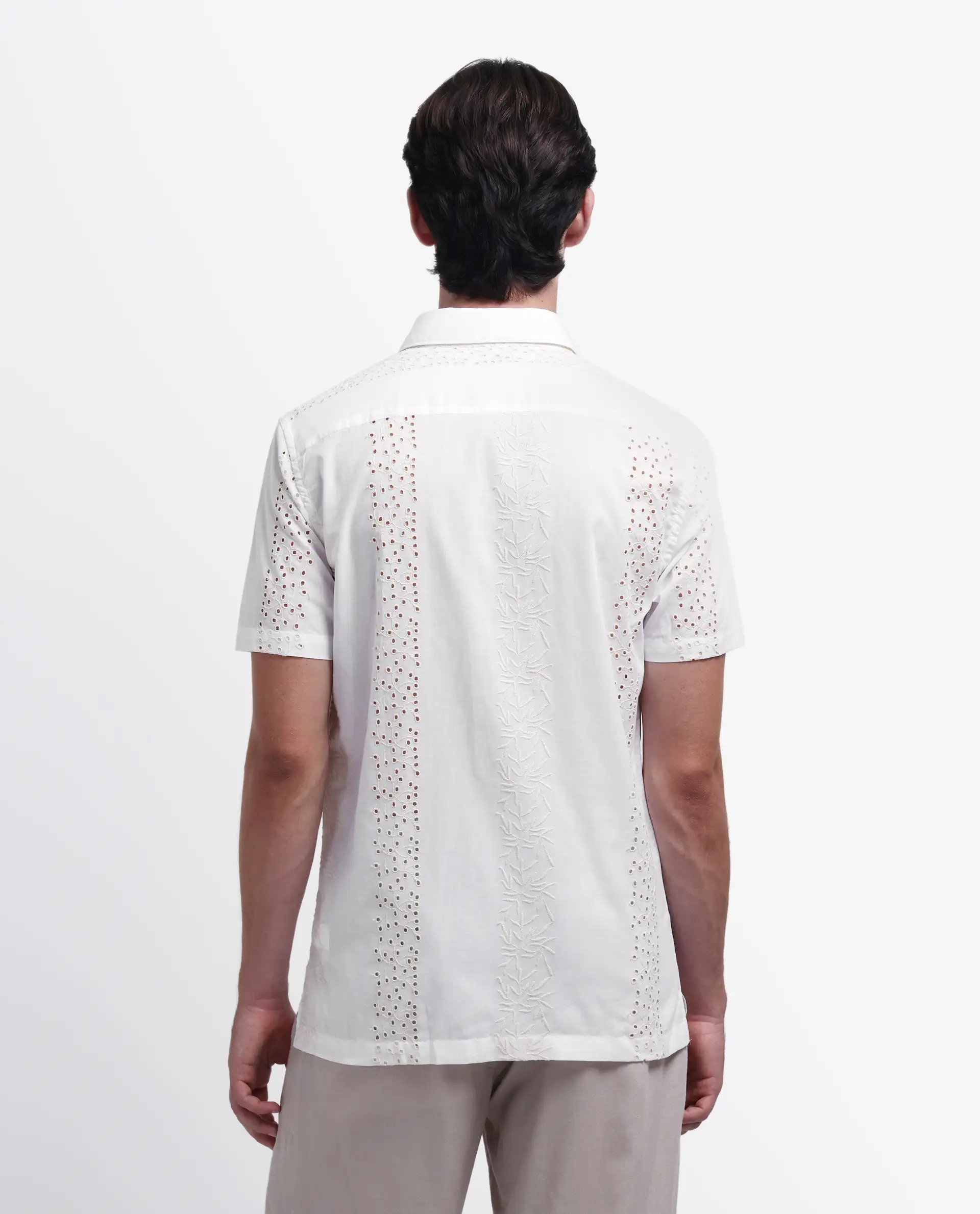Rare Rabbit Men's Shel White Cotton Embroidered Regular Fit Half Sleeve Collared Shirt - Image 8