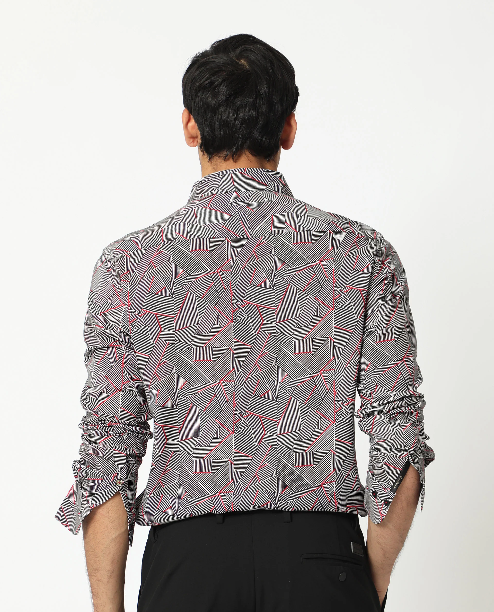 Rare Rabbit Men's Shell Black Viscose Geometric Print Regular Fit Full Sleeve Collared Shirt - Image 10