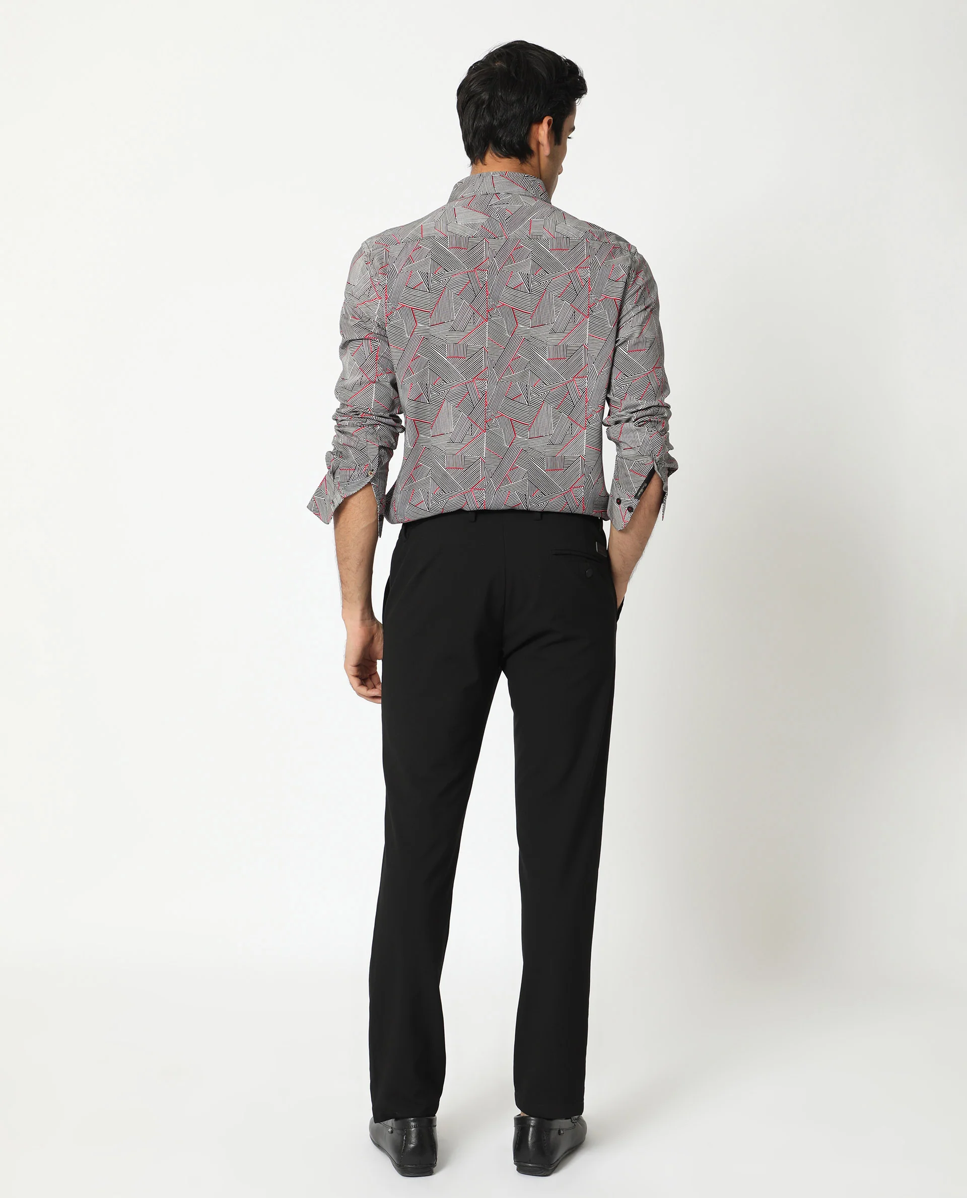 Rare Rabbit Men's Shell Black Viscose Geometric Print Regular Fit Full Sleeve Collared Shirt - Image 11
