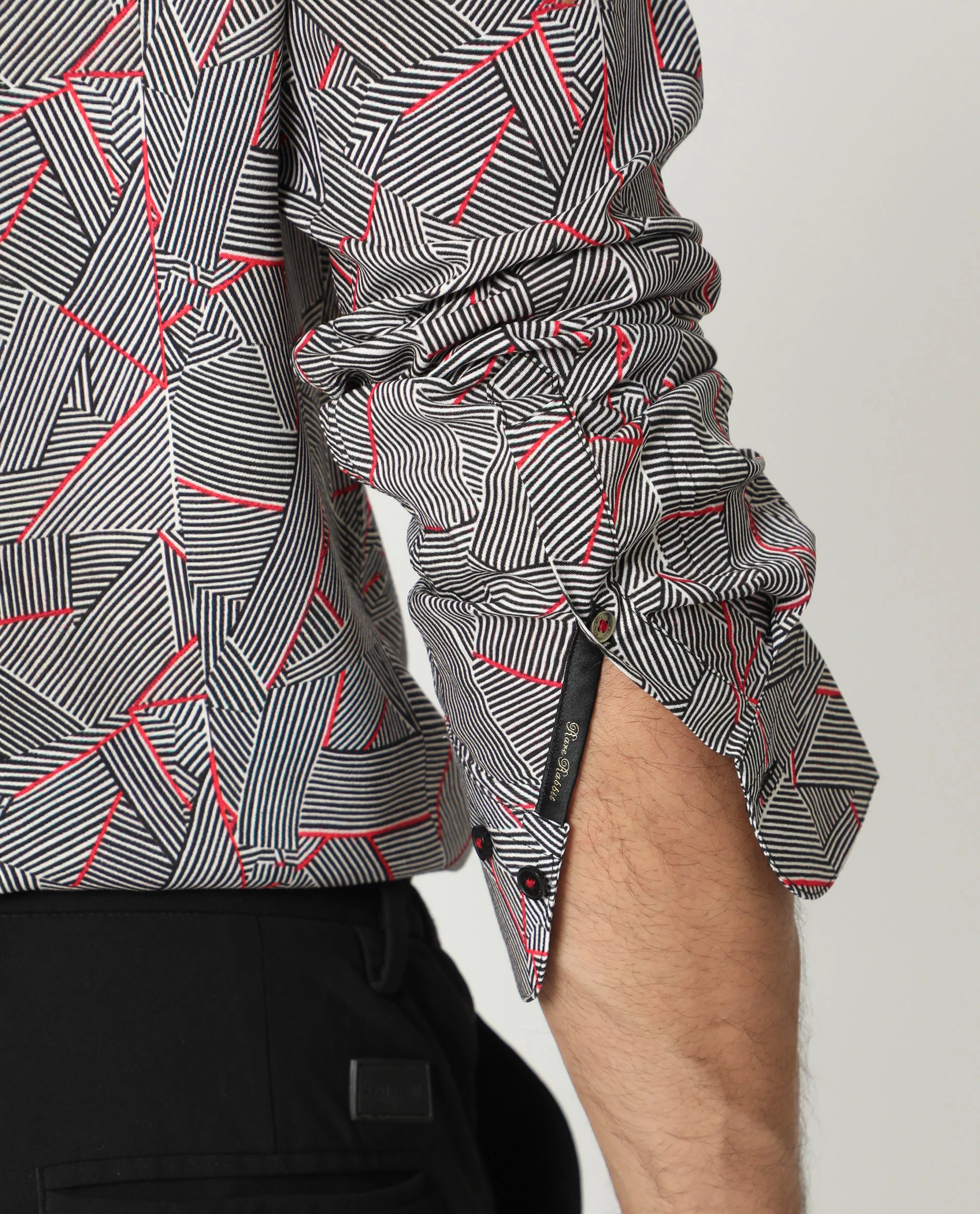 Rare Rabbit Men's Shell Black Viscose Geometric Print Regular Fit Full Sleeve Collared Shirt - Image 3