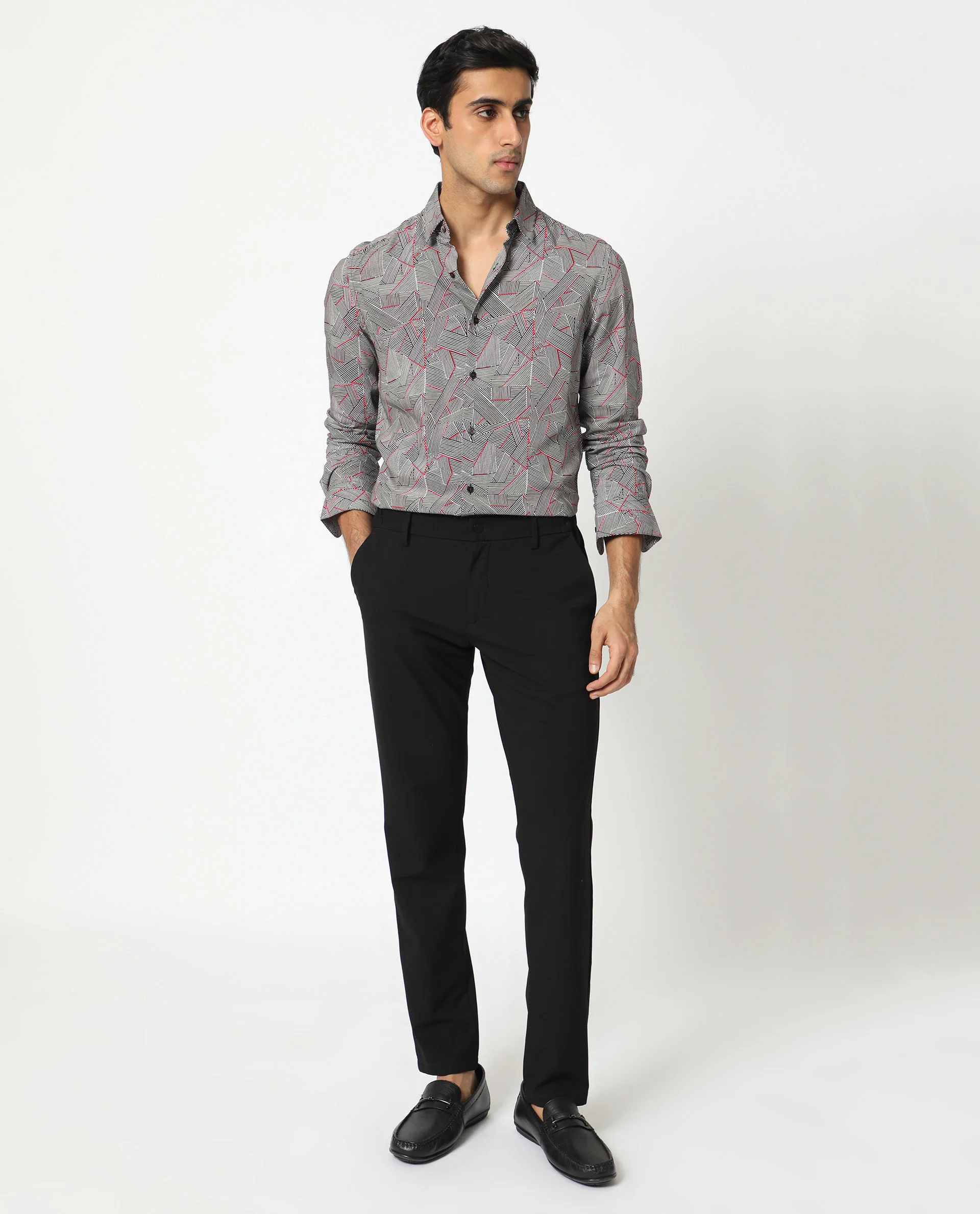 Rare Rabbit Men's Shell Black Viscose Geometric Print Regular Fit Full Sleeve Collared Shirt - Image 4