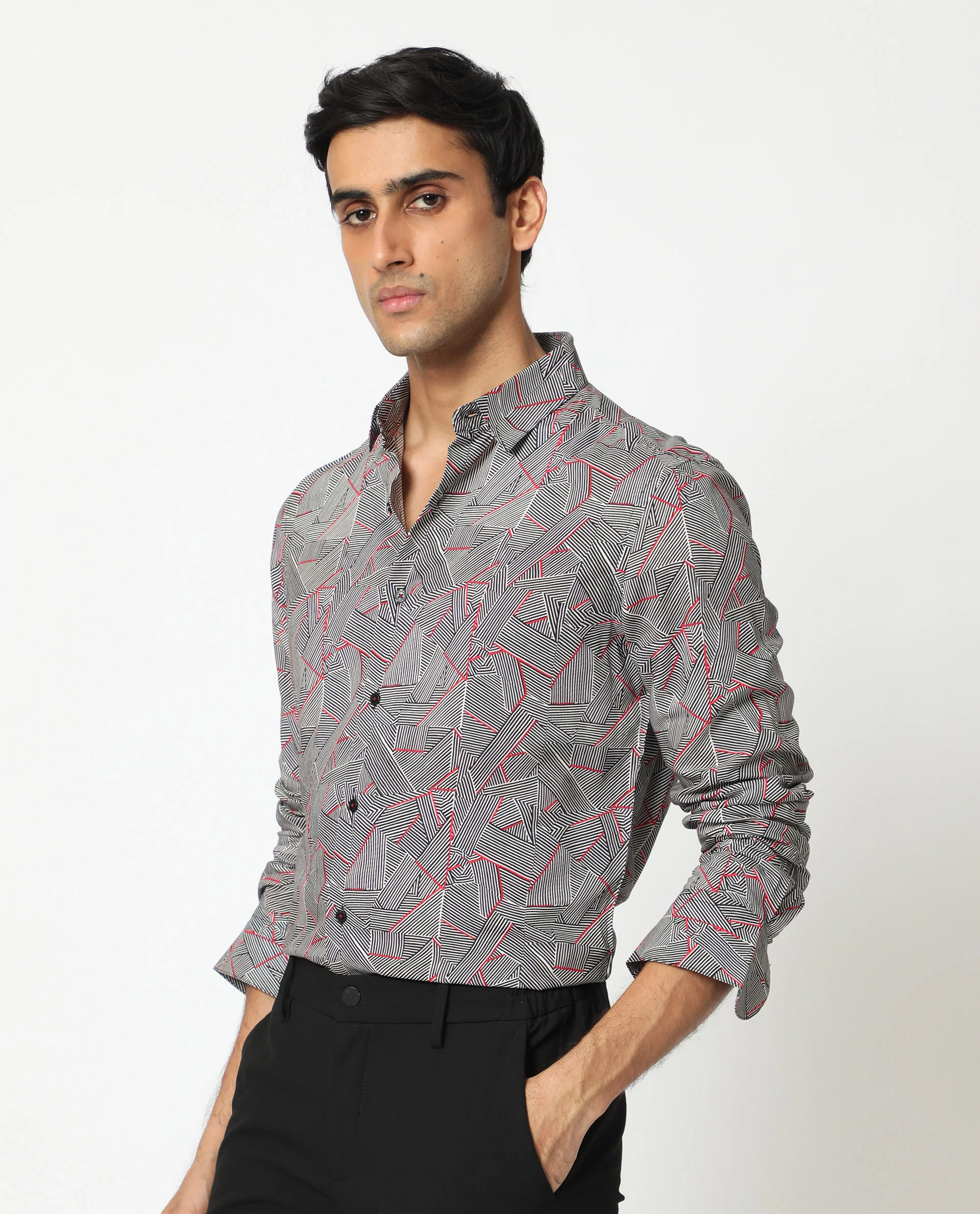 Rare Rabbit Men's Shell Black Viscose Geometric Print Regular Fit Full Sleeve Collared Shirt - Image 5
