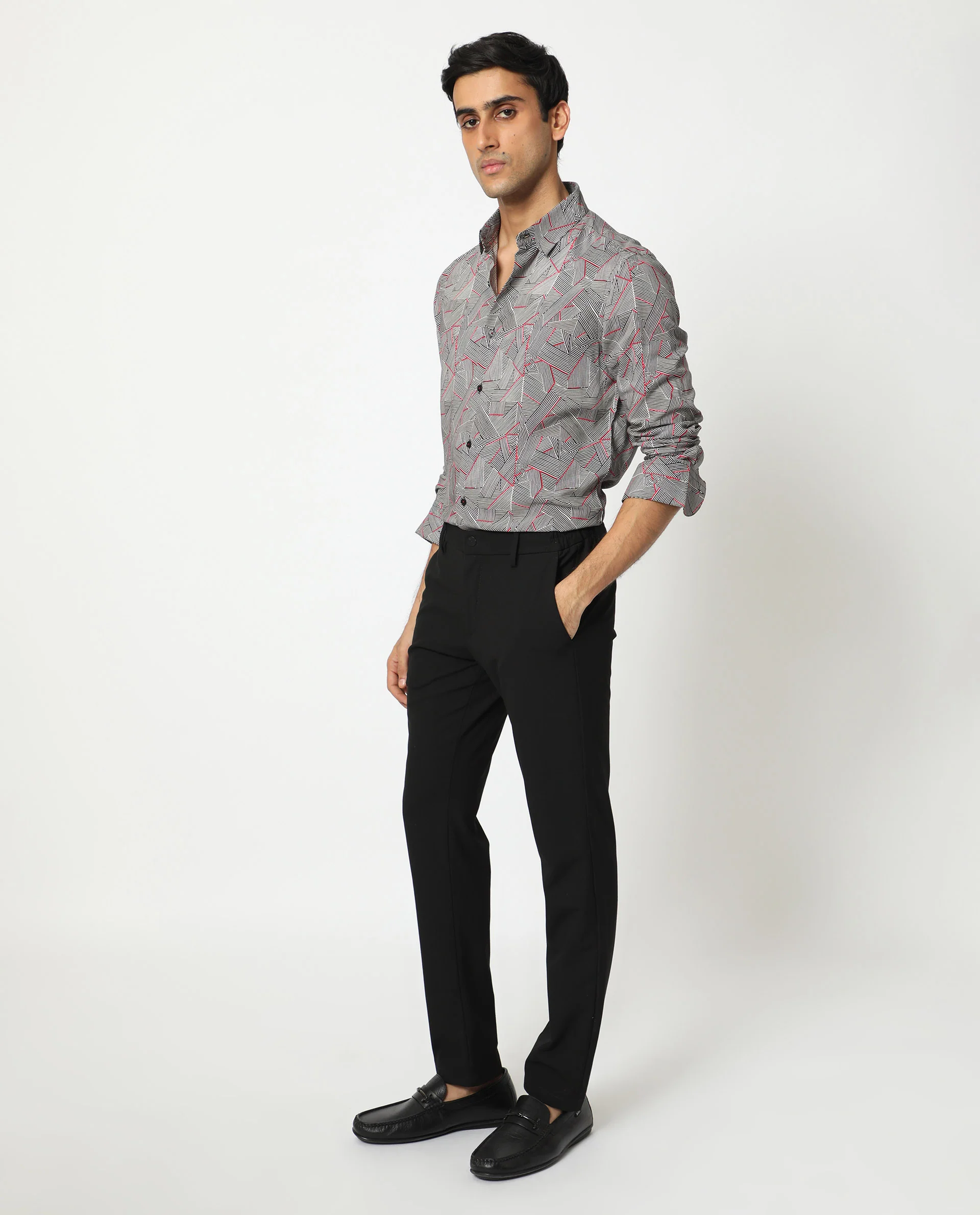 Rare Rabbit Men's Shell Black Viscose Geometric Print Regular Fit Full Sleeve Collared Shirt - Image 6