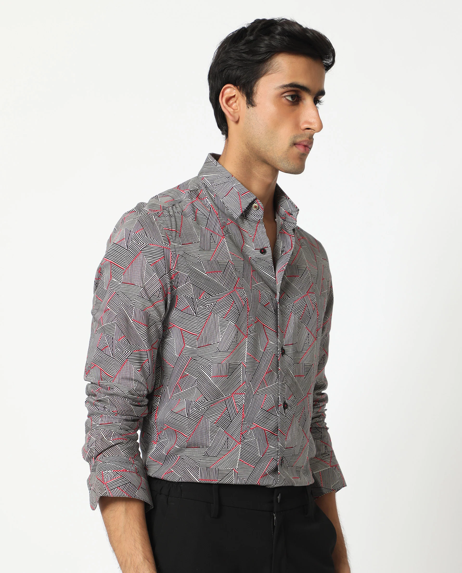 Rare Rabbit Men's Shell Black Viscose Geometric Print Regular Fit Full Sleeve Collared Shirt - Image 7