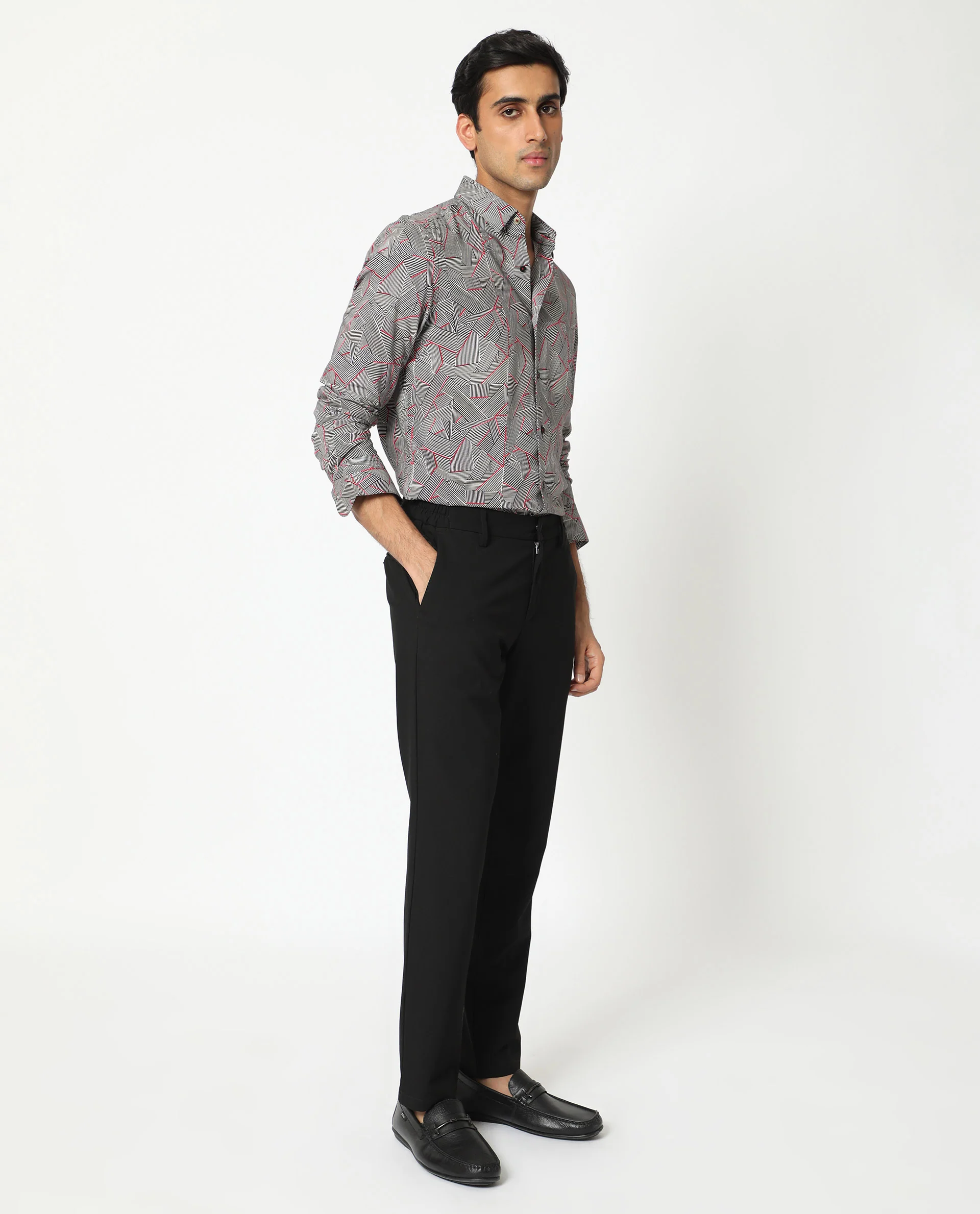 Rare Rabbit Men's Shell Black Viscose Geometric Print Regular Fit Full Sleeve Collared Shirt - Image 8