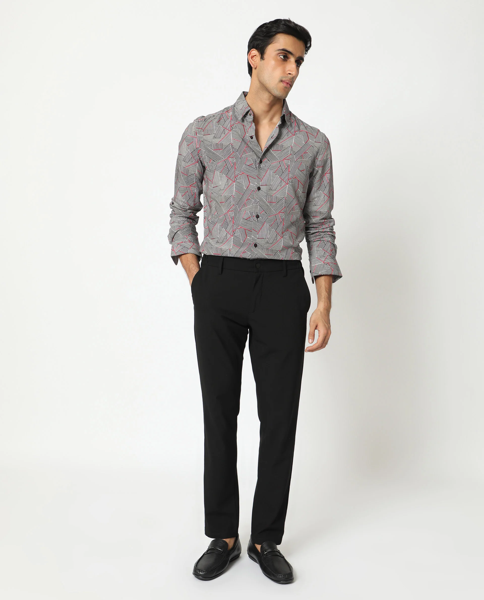 Rare Rabbit Men's Shell Black Viscose Geometric Print Regular Fit Full Sleeve Collared Shirt - Image 9