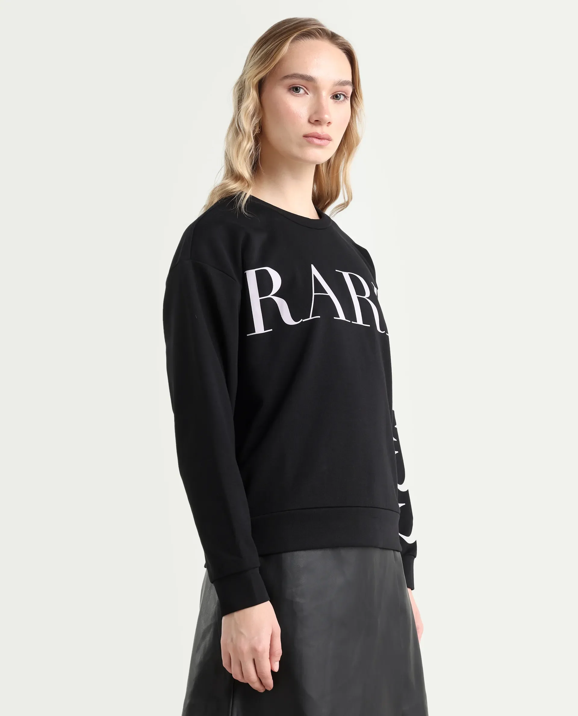 Rareism Women's Shelly Black Polyester Blend Crew Neck Graphic Print Cuffed Sleeve Relaxed Fit Sweatshirt - Image 6