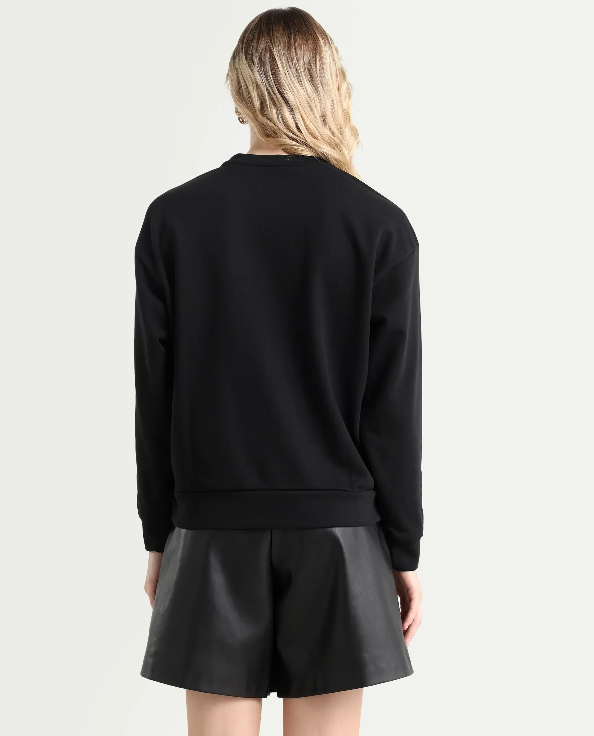 Rareism Women's Shelly Black Polyester Blend Crew Neck Graphic Print Cuffed Sleeve Relaxed Fit Sweatshirt - Image 7