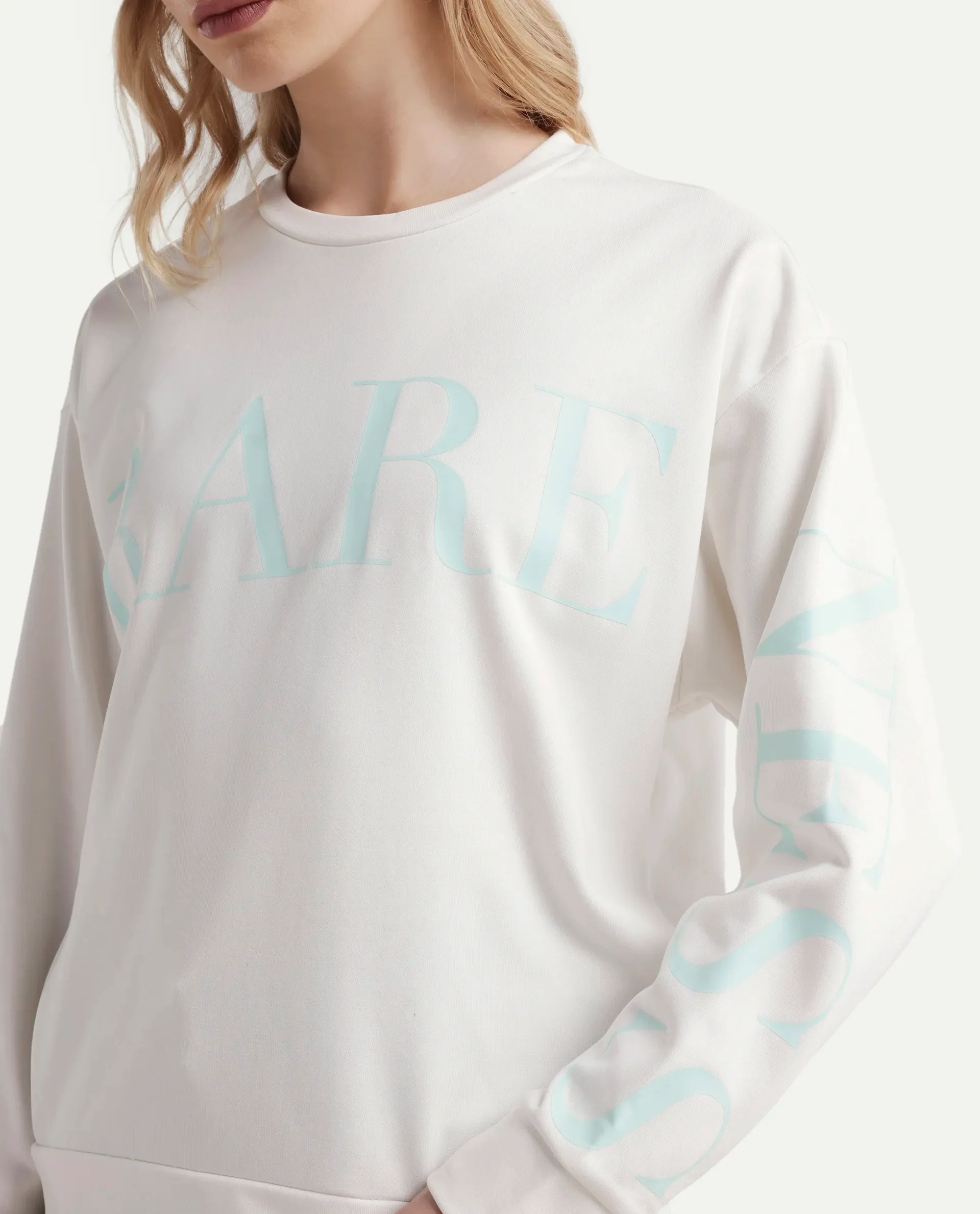 Rareism Women's Shelly Off White Polyester Blend Crew Neck Graphic Print Cuffed Sleeve Relaxed Fit Sweatshirt - Image 4